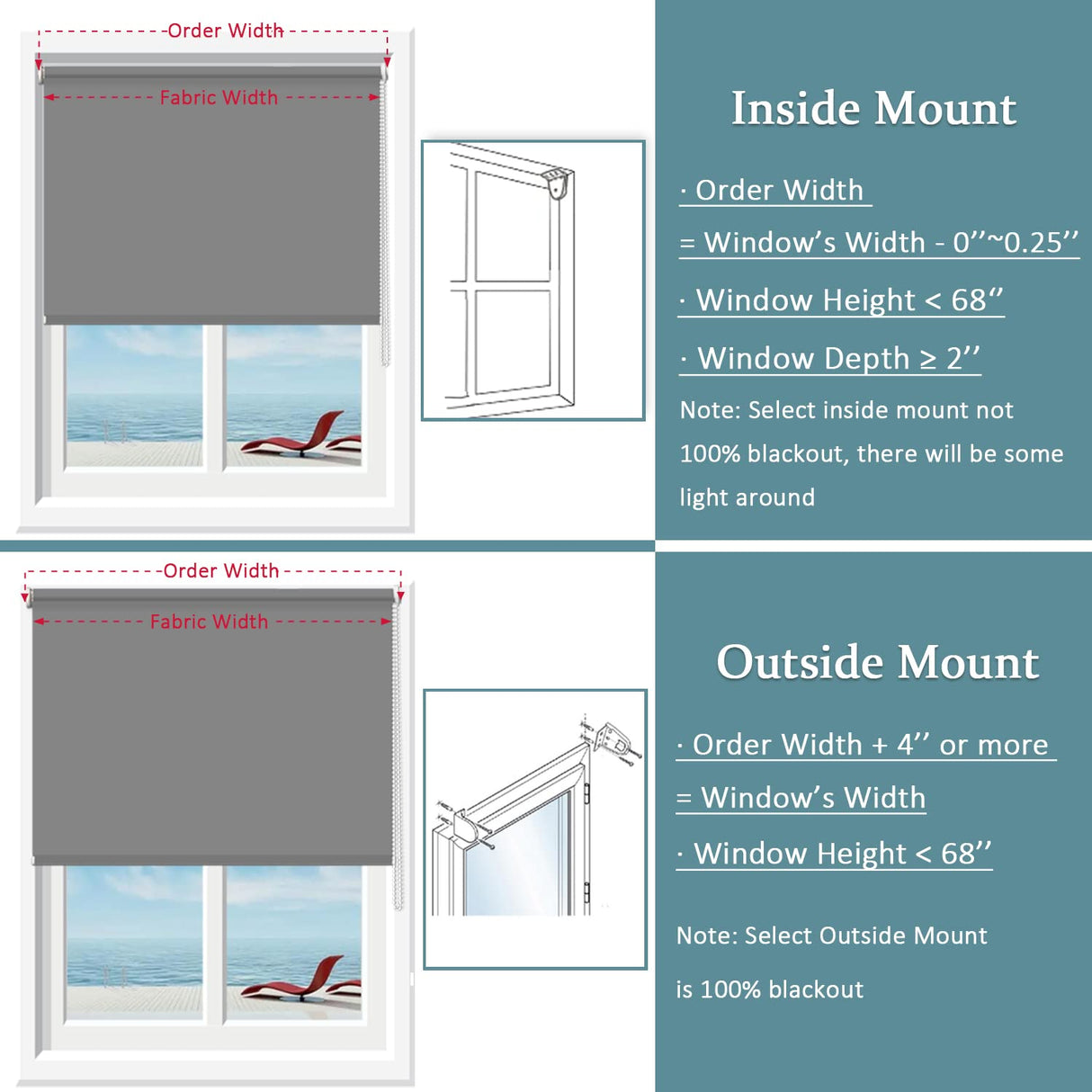 NUTRO CHILL 100% Blackout Roller Shade, Blackout Blinds for Bedroom Windows, UV Protection Fabric Window Shades for Home and Office NUTRO CHILL