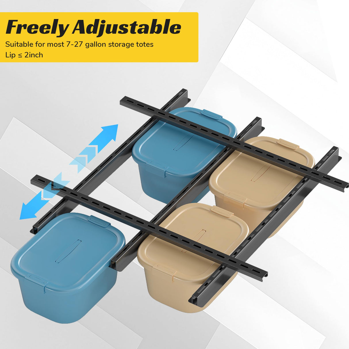 RDUIGT Garage Ceiling Bin Storage Racks,Overhead Garage Tote Storage Rack 48"x48",Heavy Duty Ceilin Tote Storage Rails Adjustable Garages Hanging Storage Racks System for Containers, Bins RDUIGT