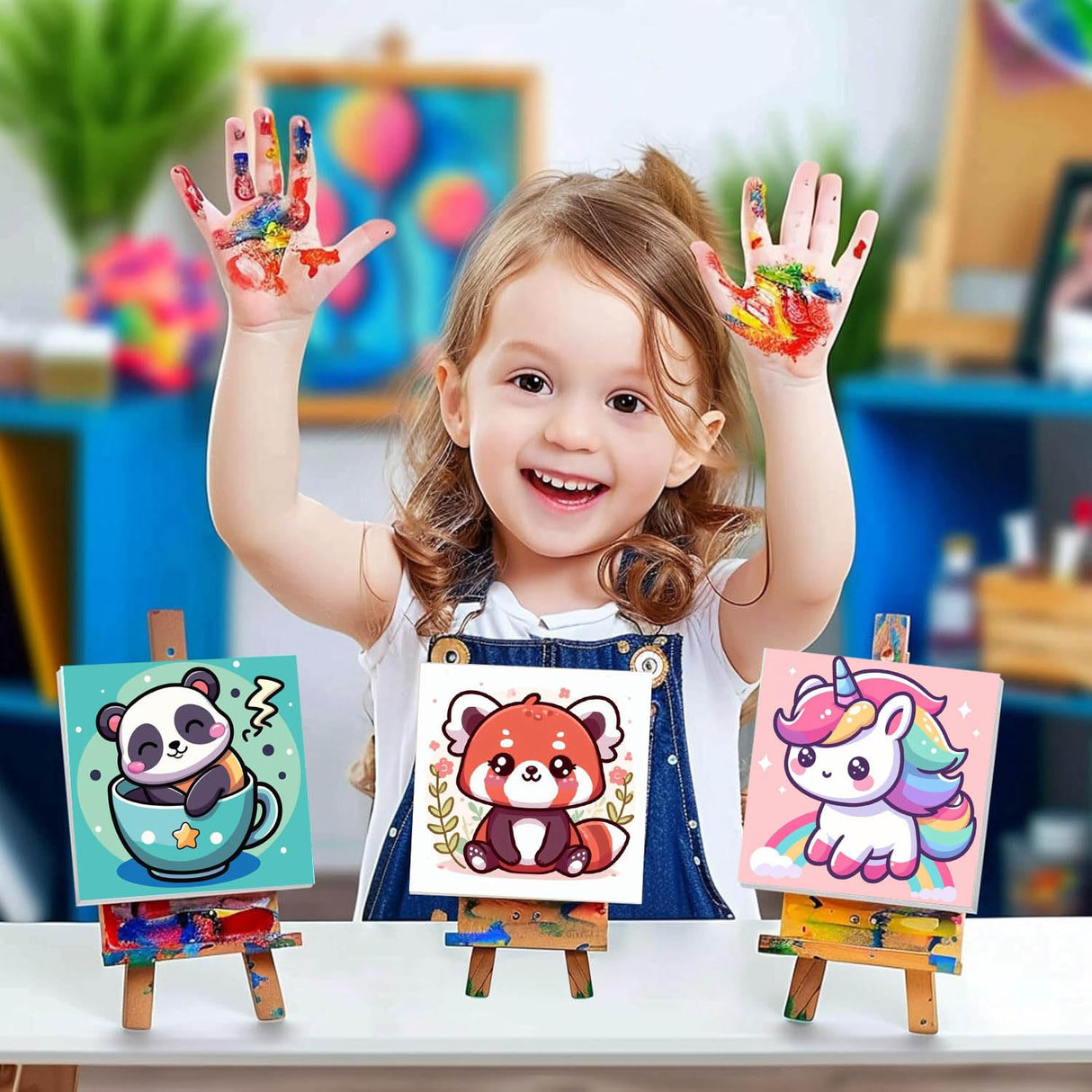 HOIYLDS Framed 4 Pack Paint by Number for Kids, Cute Animals Paint by Numbers for Kids Ages 8-12, Paint by Numbers Kits Children Beginner, DIY Acrylic Oil Painting for Home Wall Decor (8x8inch) HOIYLDS