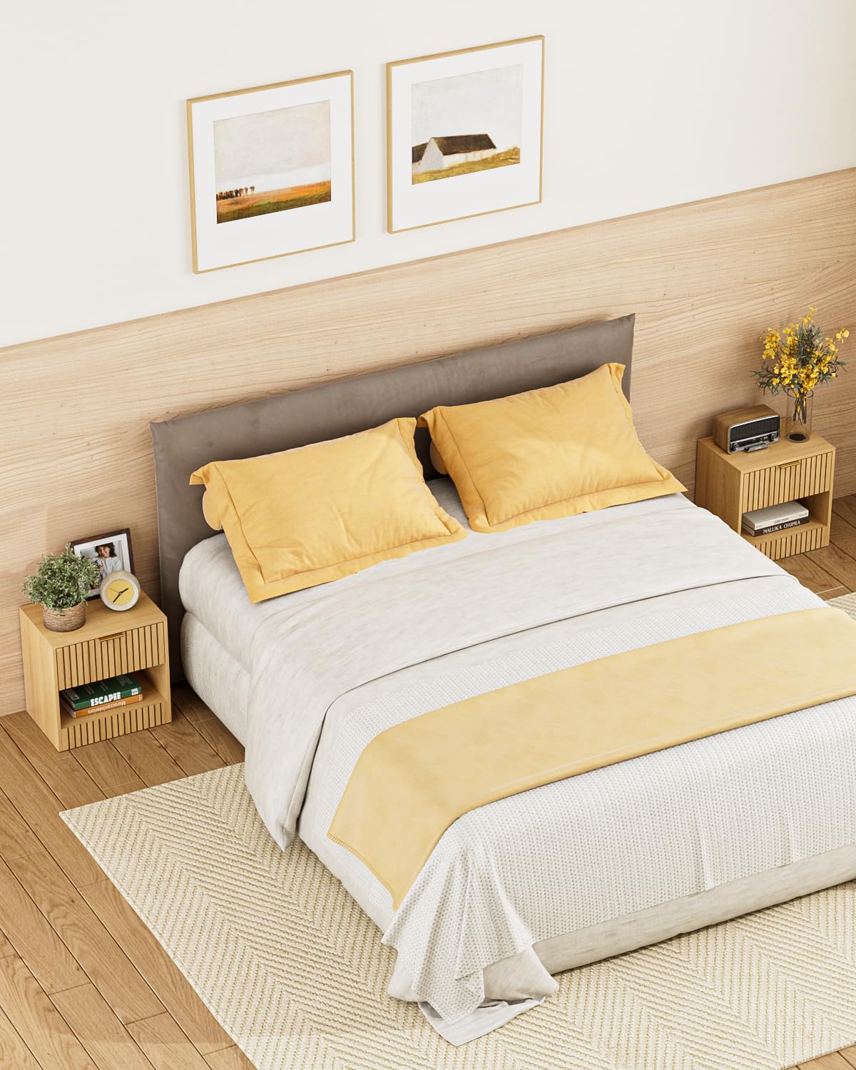 Apetaccat Small Nightstand, Modern Night Stand, Bedside Table with Drawer and Open Shelf, Cube Design, Small Side Table for Bedroom, Living Room, Oak Apetaccat