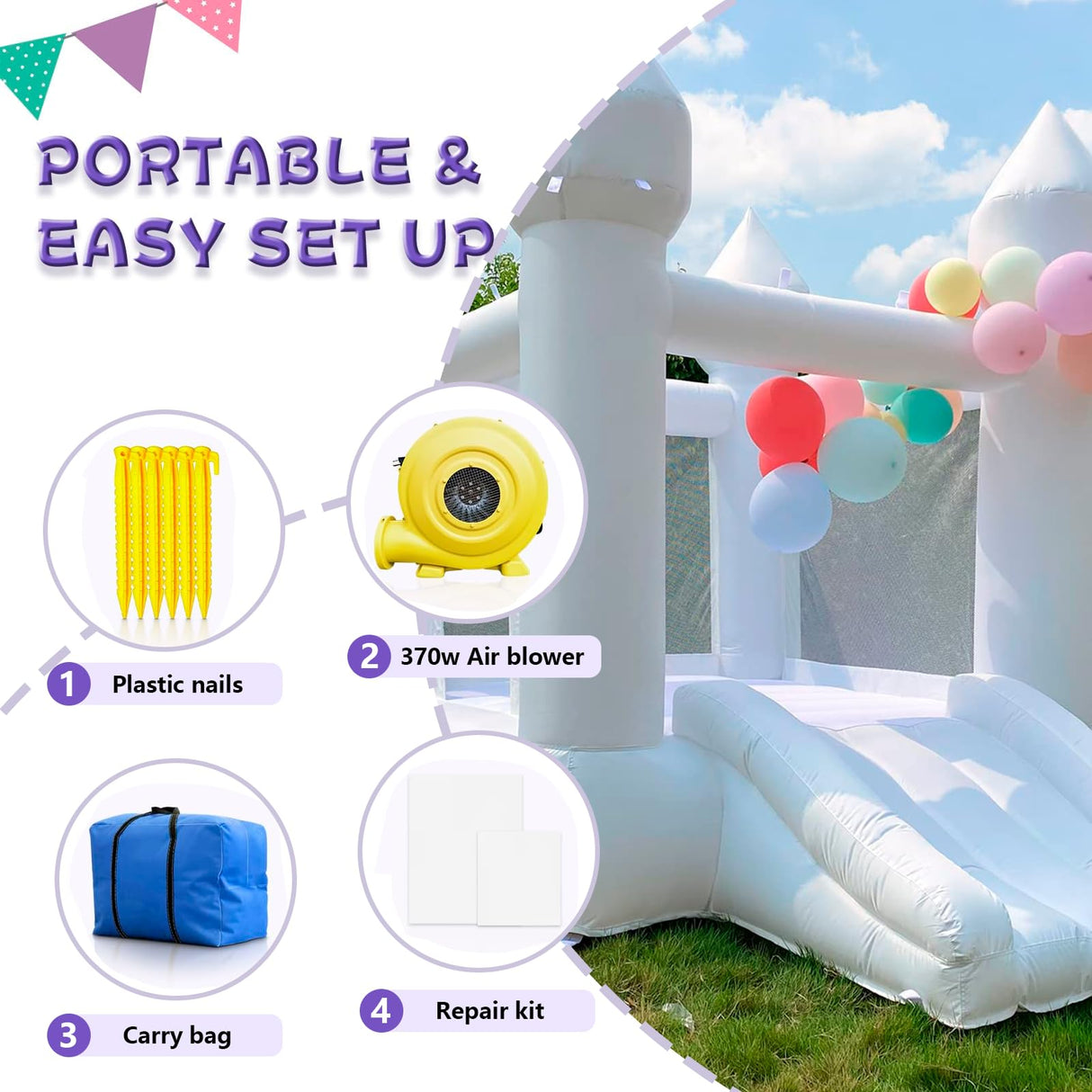 iLink-outer White Bounce House for Kids - 13x8x8FT Oxford White Bouncy House with Slide & Ball Pit, Perfect for Parties & Events,Safe and Fun for All Ages iLink-outer