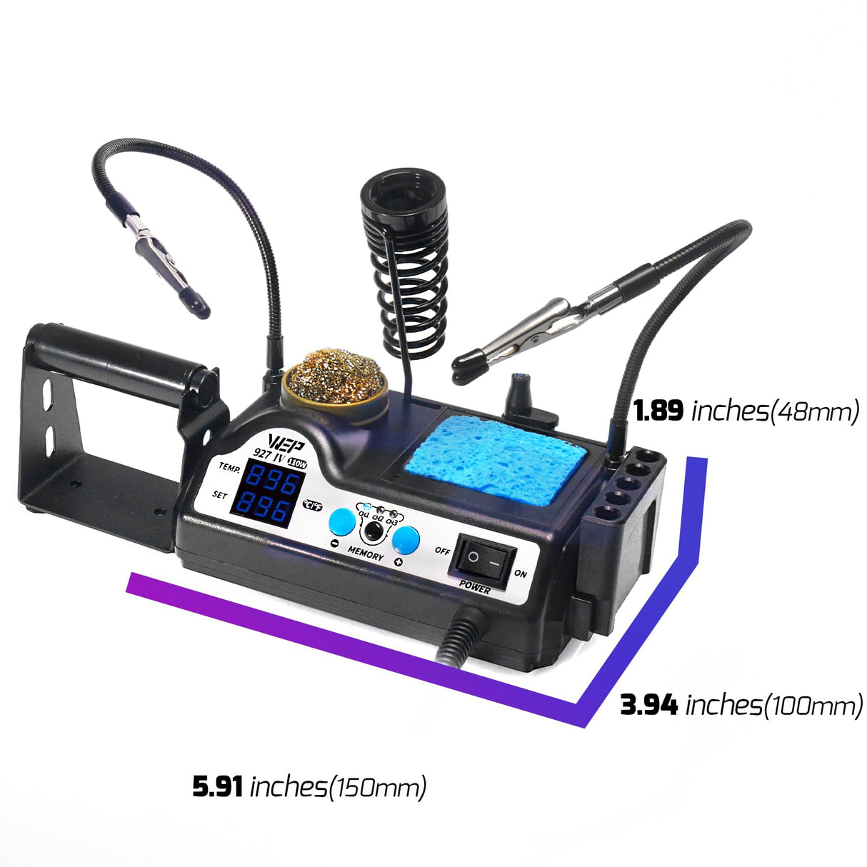 WEP 927-IV Soldering Station Kit High-Power 110W with 3 Preset Channels, Sleep Mode, LED Magnifier, 5 Extra Iron Tips, Tip Cleaner, 2 Helping Hands, Tip Storage Slots, Lead-free Solder Wire, Tweezers WEP