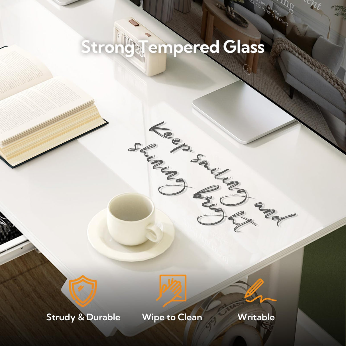 INNOVAR Glass Standing Desk with Drawers, 40 x 24 Inches Electric Height Adjustable Desk, Tempered Glass Top Stand Up Desks for Home and Office, White INNOVAR