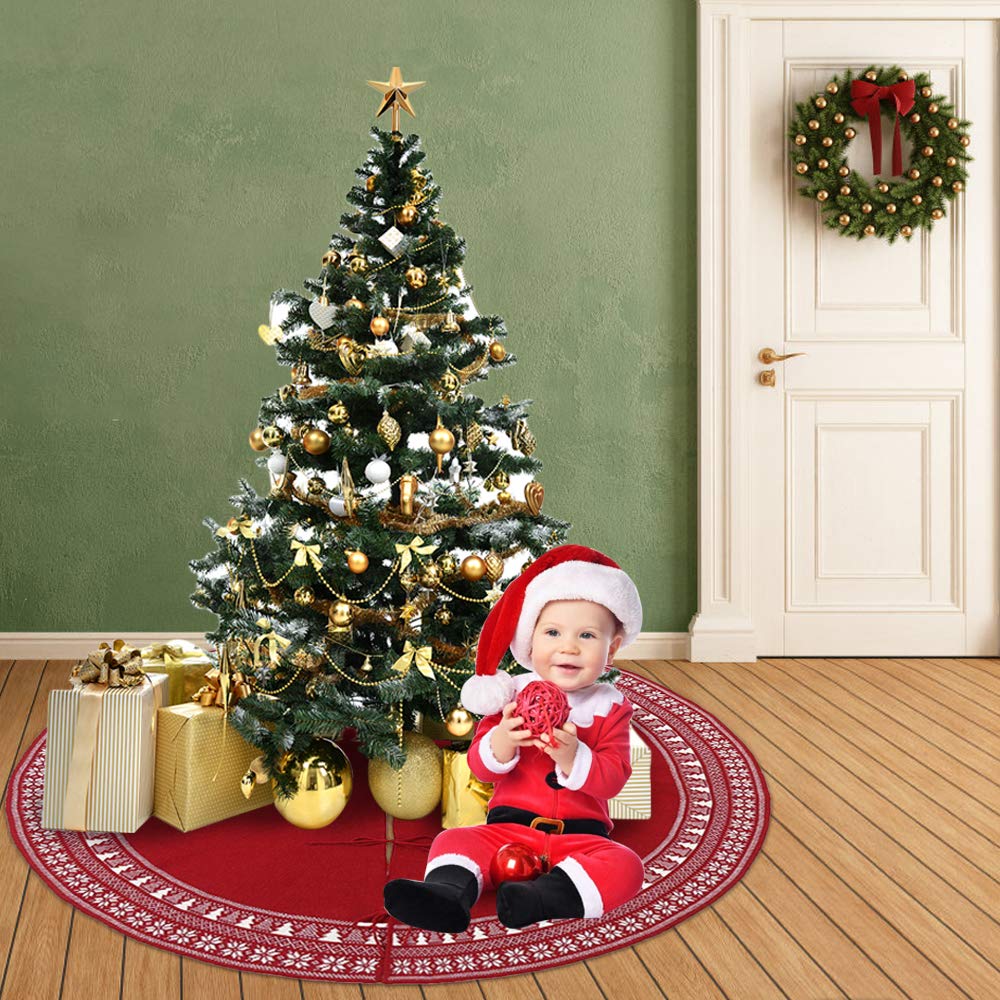 BIANHUA Christmas Tree Skirt, Christmas Decorations,Knitting Wool Retro Small Snowflake Xmas Tree Skirt Decorations,Can be Used as a Shawl.(48 Inch,Red)… BIANHUA