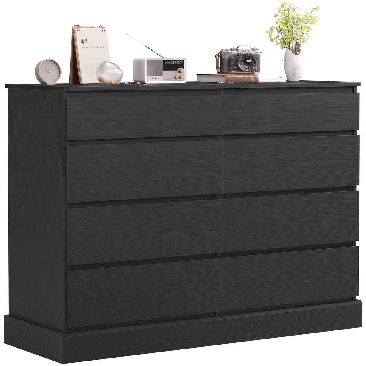 Hasuit Black Dresser for Bedroom, Long Dresser with 8 Drawers, 51.5''W Wooden Dresser Chest of 8 Drawers, Large Capacity Clothing Storage Cabinet, Wide Dresser for Bedroom Living Room Entryway Hasuit