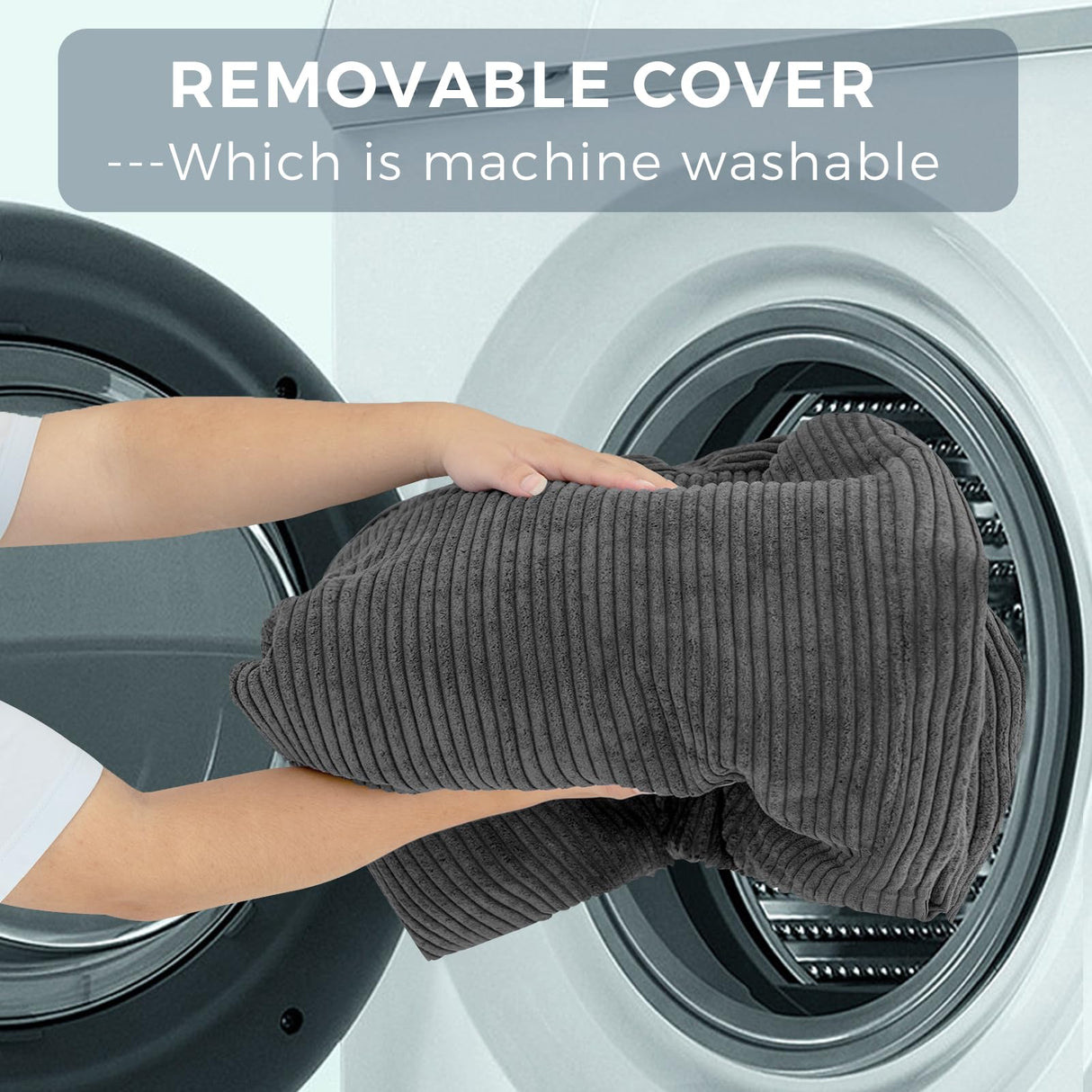 MAXYOYO Bean Bag Bed Folding Sofa Bed Floor Mattress for Adults, Extra Thick and Long Floor Sofa with Corded Washable Cover, Dark Grey, 30x95 Inch MAXYOYO