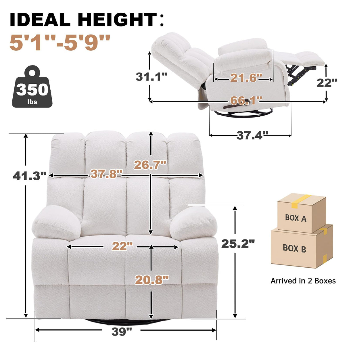 Eiayeebil Oversized Recliner Chair, 360° Swivel Rocker Recliner for Big Man, Extra Wide Manual Recliner, Overstuffed Soft Glider Rocking Sofa Chair for Living Room(Beige) Eiayeebil