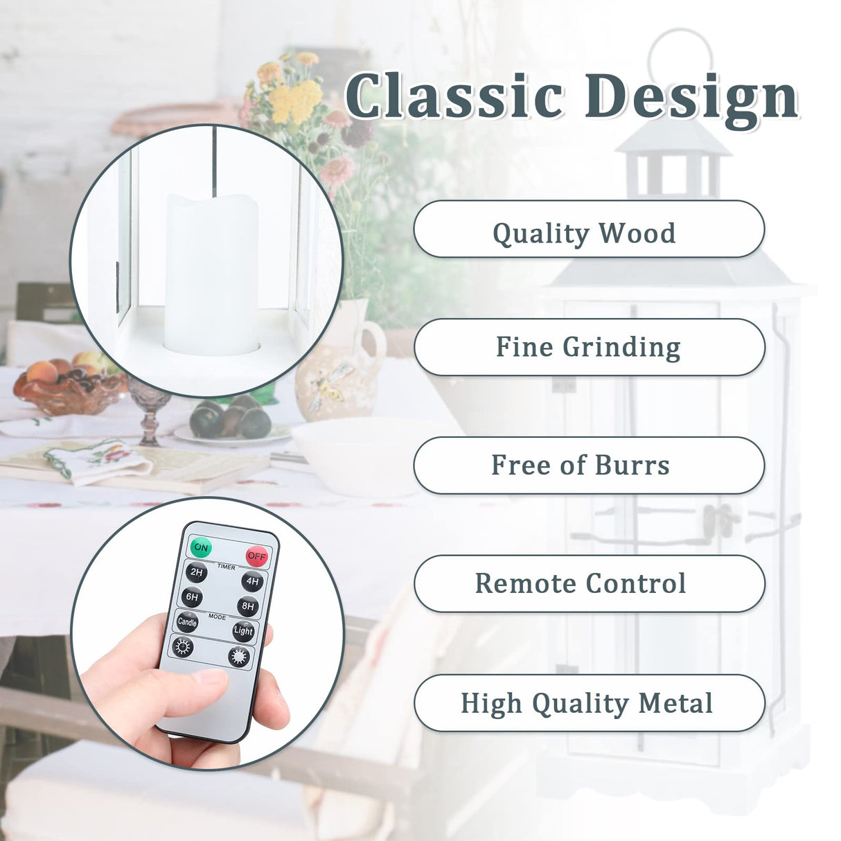 Bdor 2 Pack 26in Farmhouse White Waterproof Wood Metal Decorative Lanterns with Remote Control, Timer, Tempered Glass, Flameless Pillar Candles, Decorative Lanterns for Front Porch, Wedding Bdor