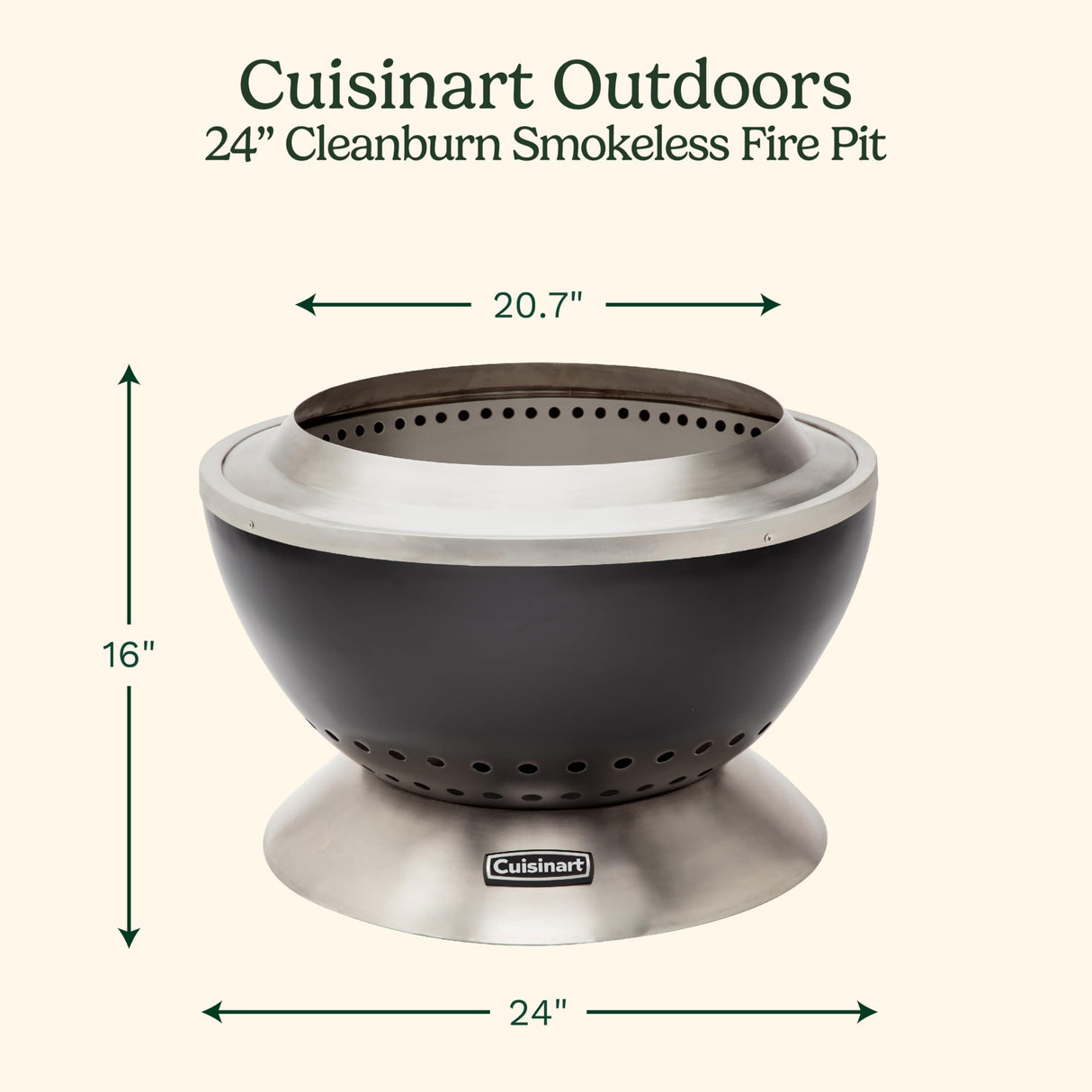 Cuisinart 24” Cleanburn Smokeless Fire Pit with Removable Ash Pan, Portable Outdoor Wood Burning Fireplace, Smoke Free Stainless Steel Outdoor Heater, Enhanced Airflow and Easy Cleanup with Ash Pan Cuisinart