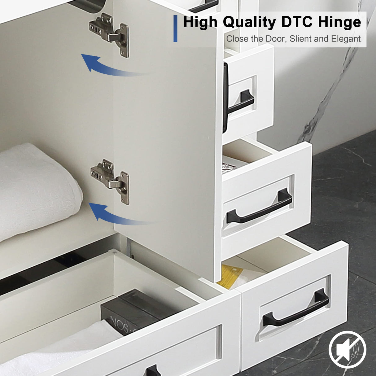 LUCKWIND 36" Bathroom Vanity and Sink Combos, Modern Bathroom Storage Cabinet with Ceramic Sink, Matte Black Faucet and 5 Drawers, Mirror is NOT Included, White LUCKWIND