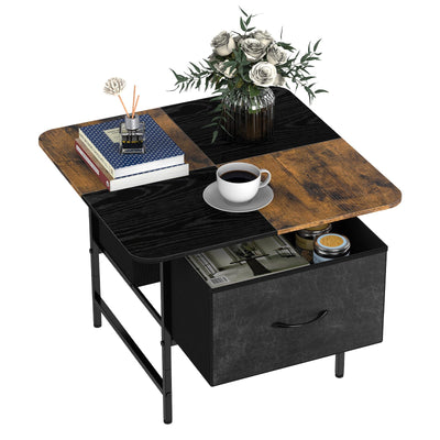 SHINOSKE Square Coffee Table with Round Corners,2 Tier Farmhouse Small Coffee Table for Small Space,Modern Low Center Living Room Tables with 2 Storage Drawers for Apartment,Office,Outdoor,Black Brown