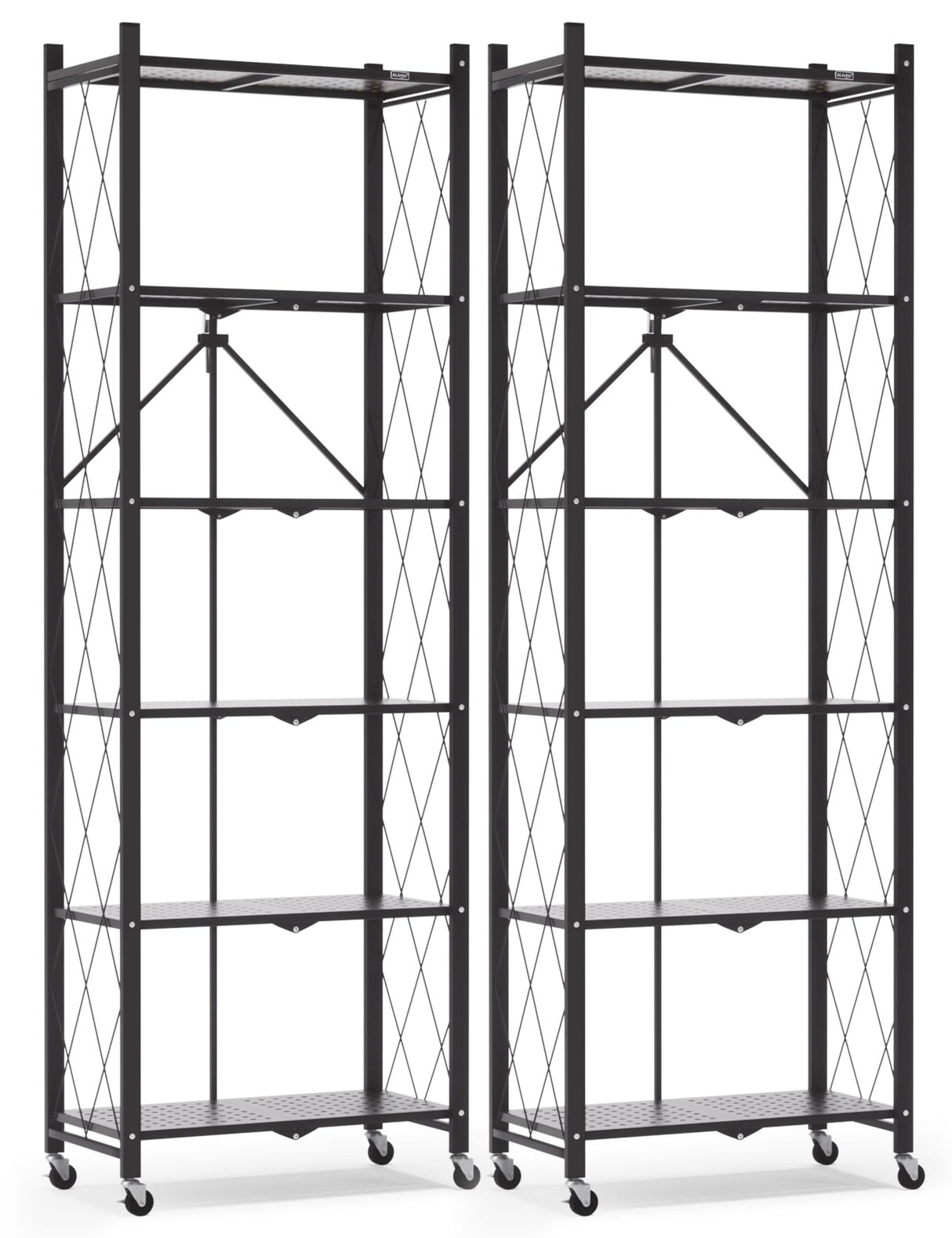 ALANNG 73.6 Inch Folding Bookshelf, 6 Tier Metal Bookcase and Bookshelves, Tall Shelves for Living Room Office Bedroom, Heavy Duty Book Shelve Free Standing Open (Black, 2PACK) ALANNG