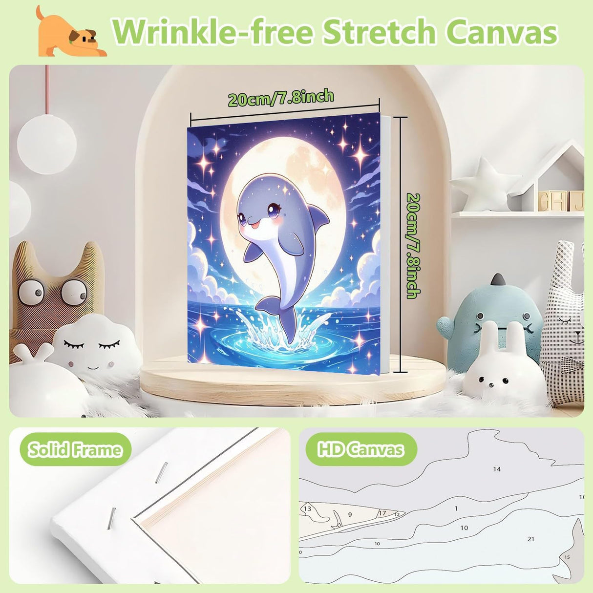 cviokrdu Dolphins Paint by Numbers Kit for Kids with Frame - Wooden Easel, Sea Animals Paint by Numbers for Kids Ages 4 8 12, Easy Acrylic Oil Painting Kits for Home Wall Decoration 8x8 inch cviokrdu