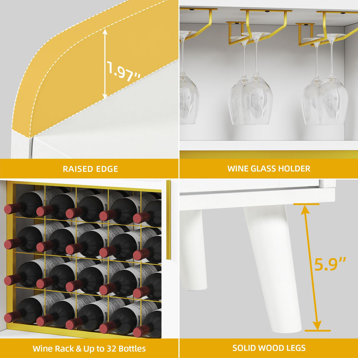 DWVO Wine Bar Cabinet with Led Lights & Power Outlets, 53" Coffee Bar Cabinet for Liquor and Glasses, Modern Buffet Sideboard with Storage Cabinet for Kitchen, Dining & Living Room, White DWVO