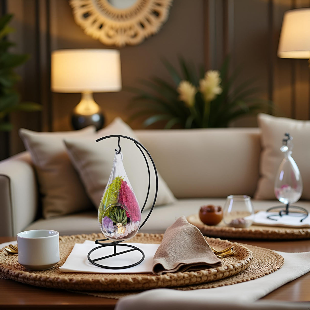 Creations by Nathalie - Plant Terrarium Kit W/Live Succulent (Fresh from Florida), Choose Your Glass DIY Terrarium Starter Kit for Adults, Metal Stand, Reindeer Moss, Crystal & Rocks, Tools, Figurine Creations by Nathalie