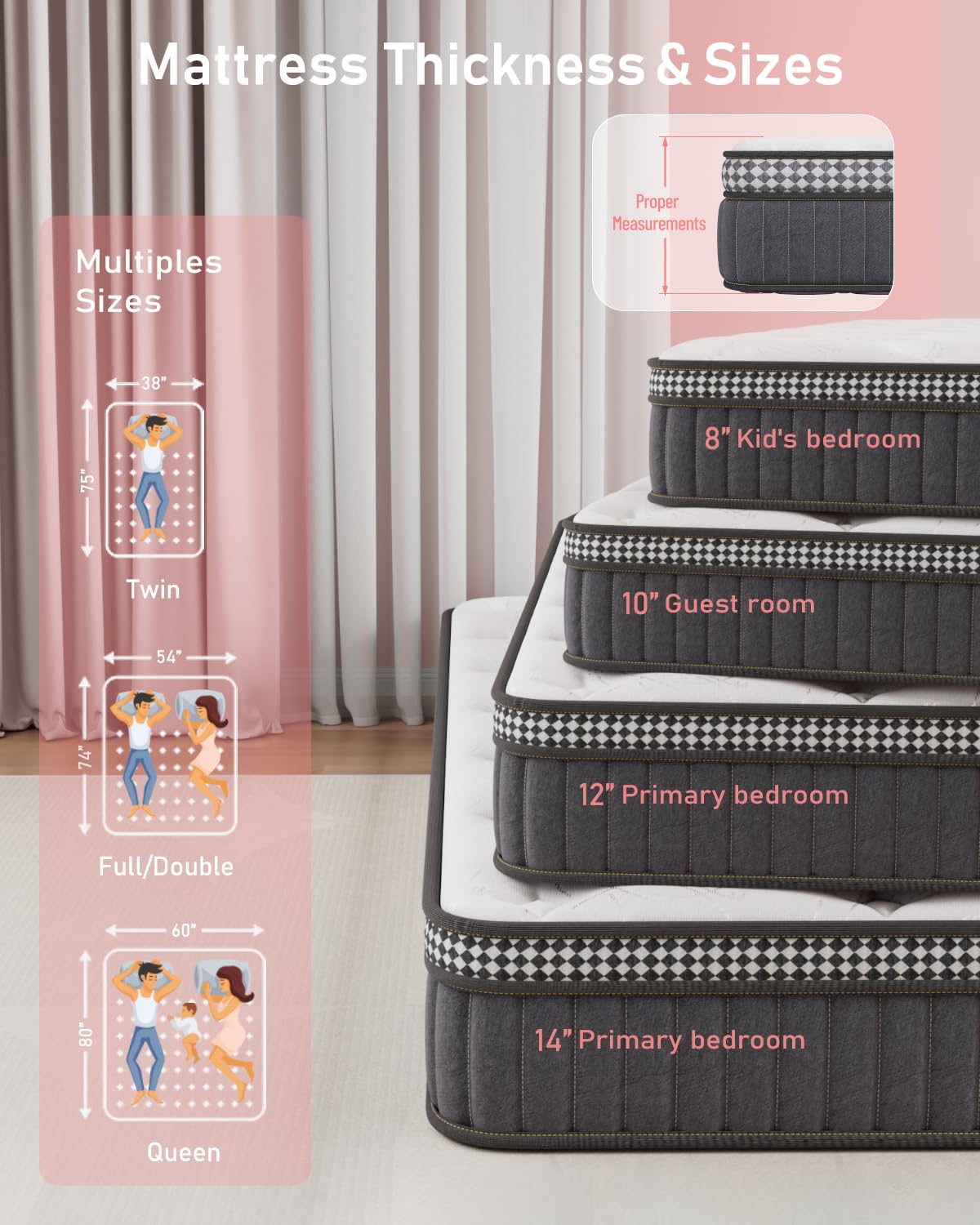 Queen Mattress, 14 Inch Hybrid Queen Size Mattress in a Box with Gel Memory Foam, Pocket Springs for Motion Isolation, Zoned Back & Lumbar Support, Medium Firm, CertiPUR-US Certified, 100-Night Trial LegacyAmerhome