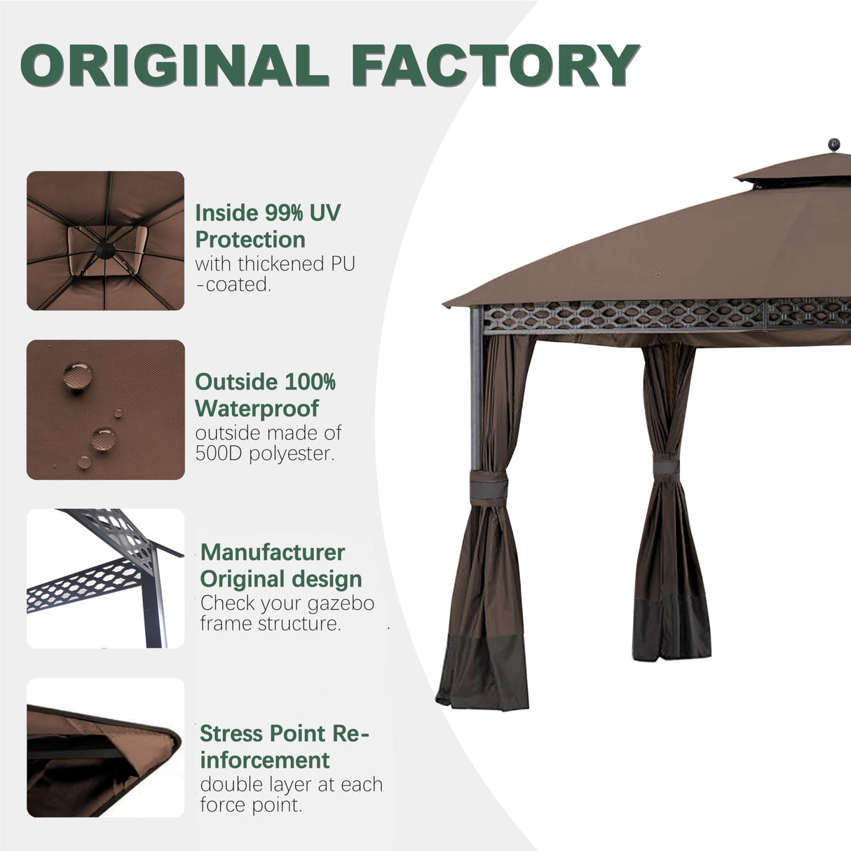 JANCANOPY Replacement Gazeb Cover for 10X12Ft Oakmont Gazebo L-GZ1188PST-A,Pinehurst Gazebo L-GZ1188PST,Brown JANCANOPY