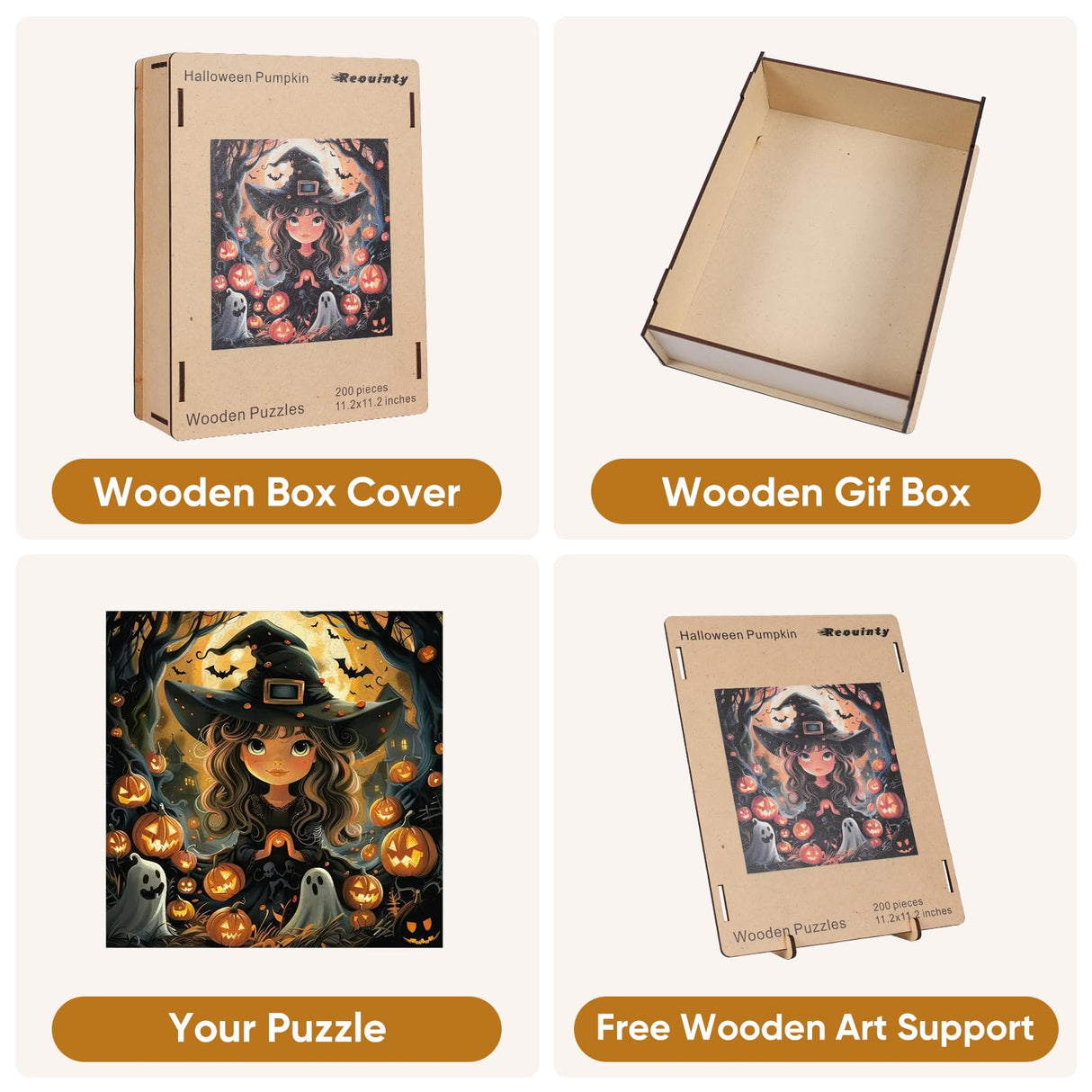 Halloween Wooden Puzzle for Adults 200pcs, Pumpkin Wooden Jigsaw Puzzles(11.3 * 14.4in), Beautiful Wooden Puzzle with Box Birthday Gifts for Adults and Kids Family Game Reouinty