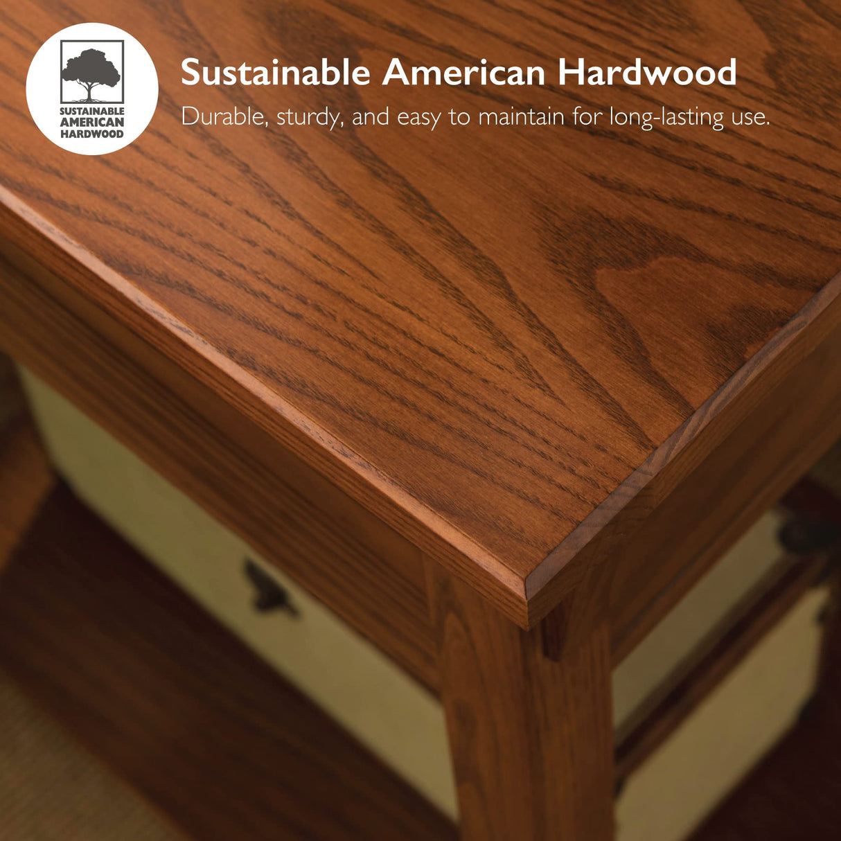 Leick Home 10055-RS Mission Coffee Table for Living Room, Two Drawers and Shelf, Made with Solid Wood, Russet Finish Leick Home