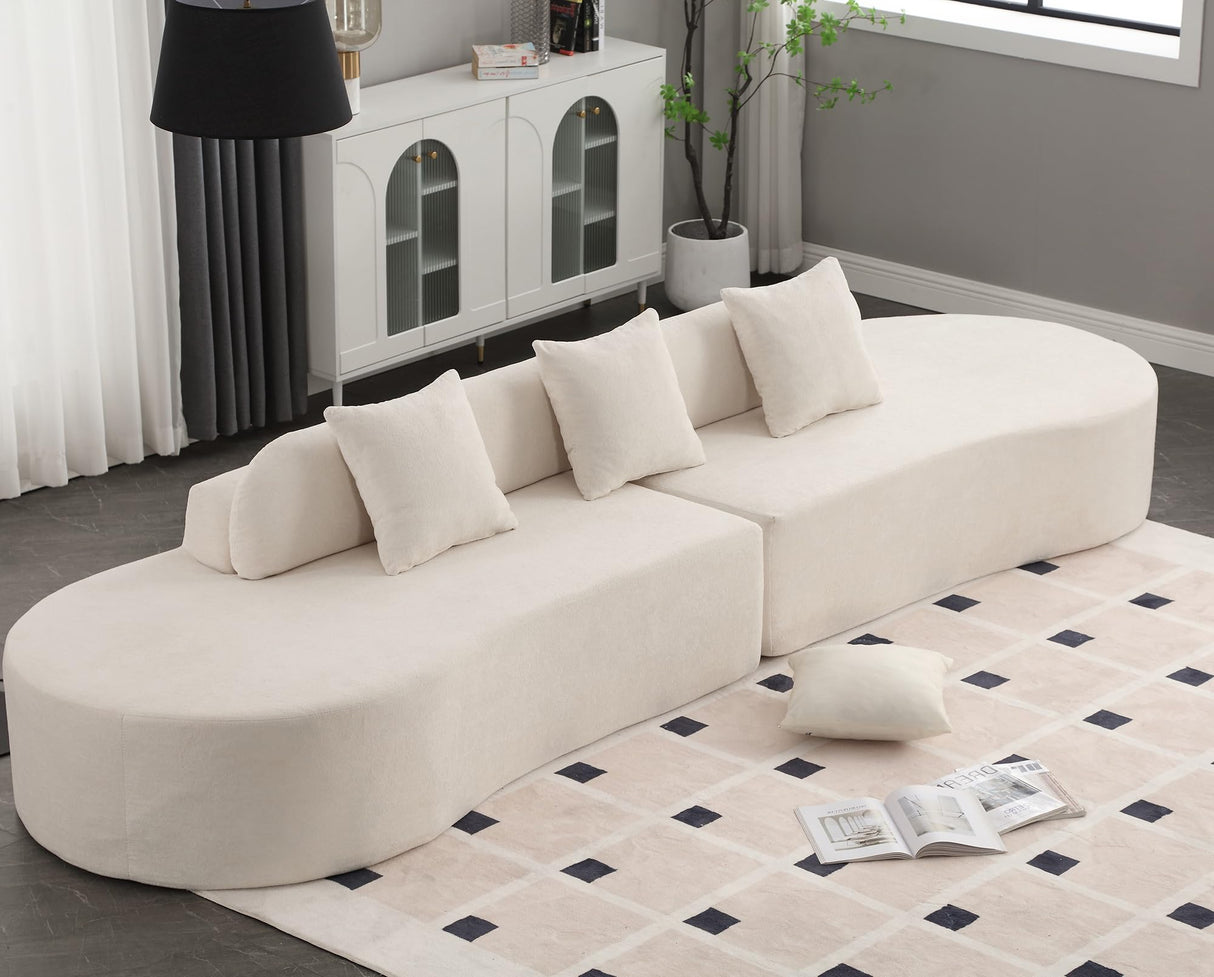 Tosaronia 130.5"*37" Modern Curved Combination Sofa with Terrycloth Fabric,3 Pillows Minimalist Sofa Couch for Primary Living Space, Living Room, Apartment, Office, Bedroom(Beige) Tosaronia
