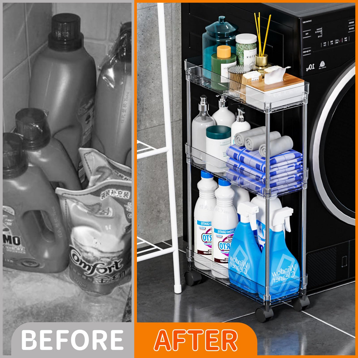 Yieach Slim Rolling Cart with Wheels for Small Spaces,3 Tier Skinny Utility Bathroom Storage Cabinet & Laundry Room Organization,5.1″W Narrow Shelf Unit for Small Spaces,Toilet Side,Office,Kitchen Yieach