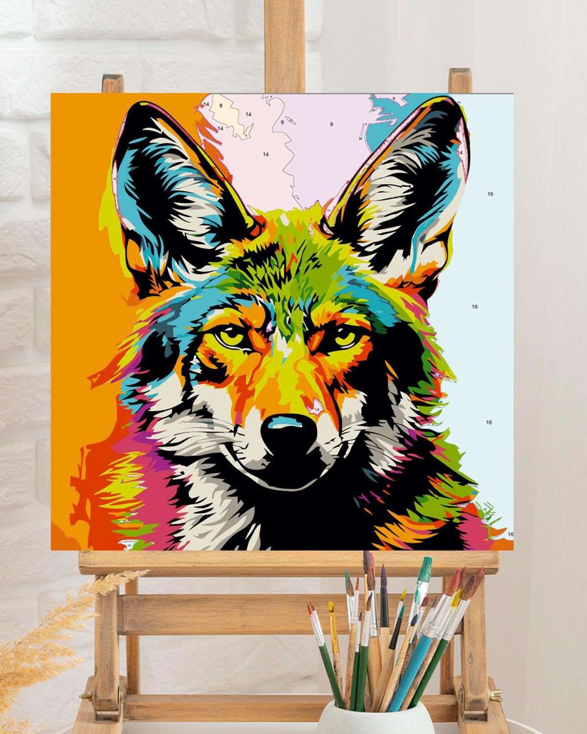 TOCARE Framed Paint by Numbers Kit for Adults, Wolf Paint by NumbersWith Frame,Wolf Paint by Number on Framed Canvas for Adult Beginner (10x10 Inch, Without Easel) TOCARE