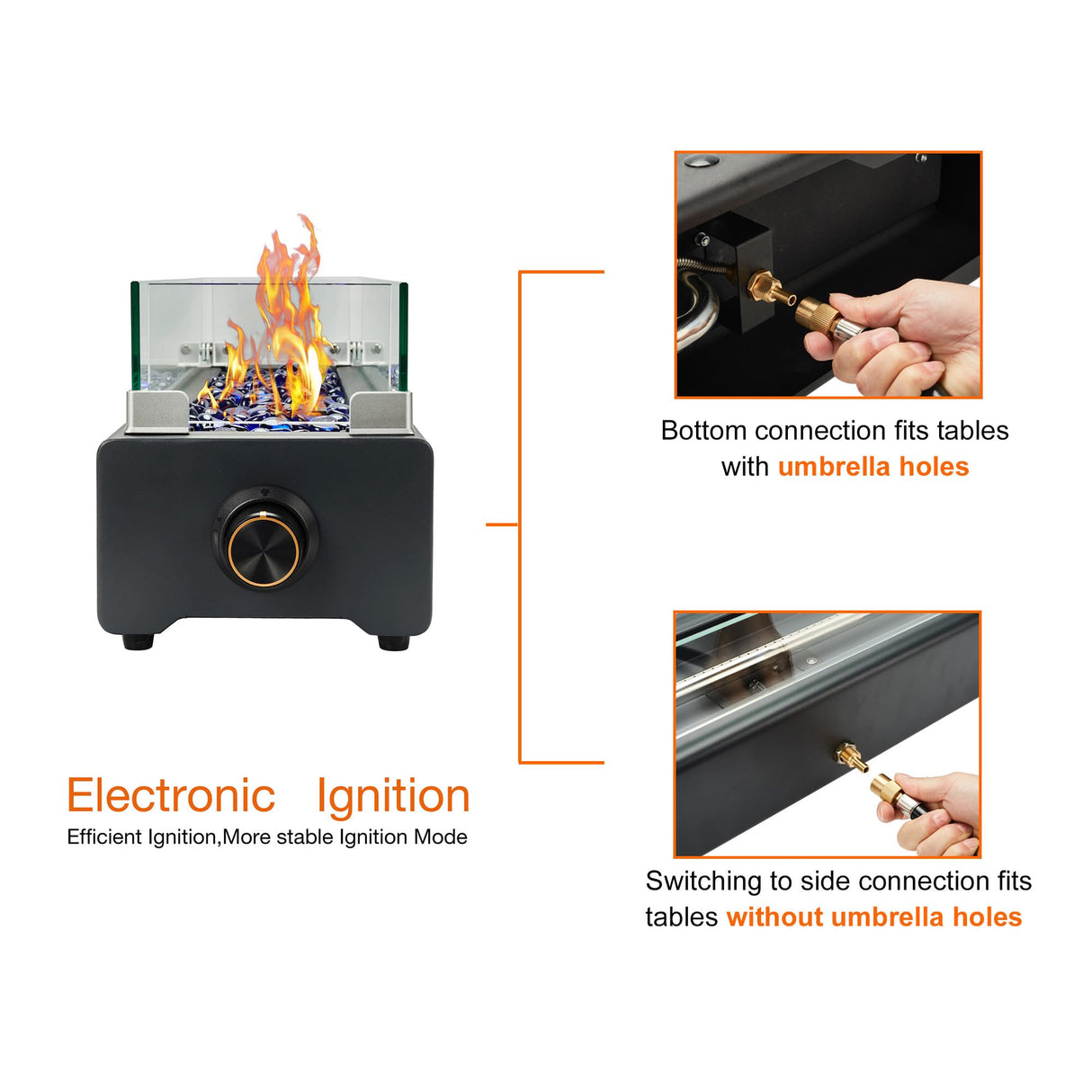 BAIDE HOME 28-inch Table Top Propane Fire Pit, 40,000 BTU Tabletop Firepit for Patio, Outdoor Portable Fireplace Rectangular Fire Bowl w/Wind Glass Shield, Glass Rocks - Black BAIDE HOME