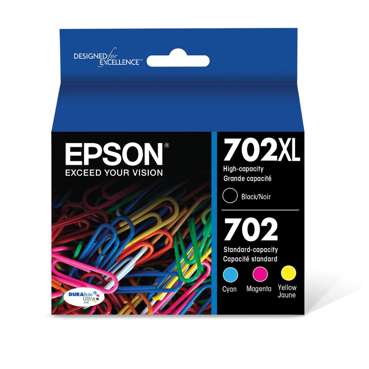 EPSON 702 DURABrite Ultra Ink High Capacity Black & Standard Color Cartridge Combo Pack (T702XL-BCS) Works with WorkForce Pro WF-3720, WF-3730, WF-3733 Epson