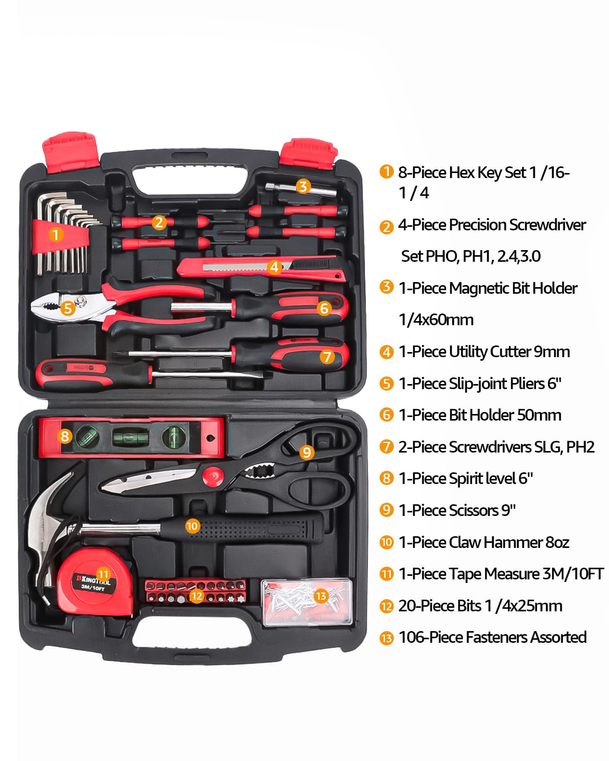 KingTool Home Repair Tool Kit - 149 Pieces Basic Home Repair Tool Set, General Mechanic Tool Set, General Household Tool Kit with Plastic Toolbox, Perfect for Homeowner, Office & College Repairs KingTool