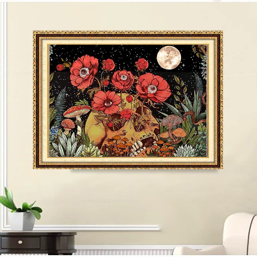 KTHOFCY 5D DIY Diamond Painting Kits for Adults Kids Skull Flower and Moon Full Drill Embroidery Cross Stitch Crystal Rhinestone Paintings Pictures Arts Wall Decor Painting Dots Kits 15.7X11.8 in KTHOFCY