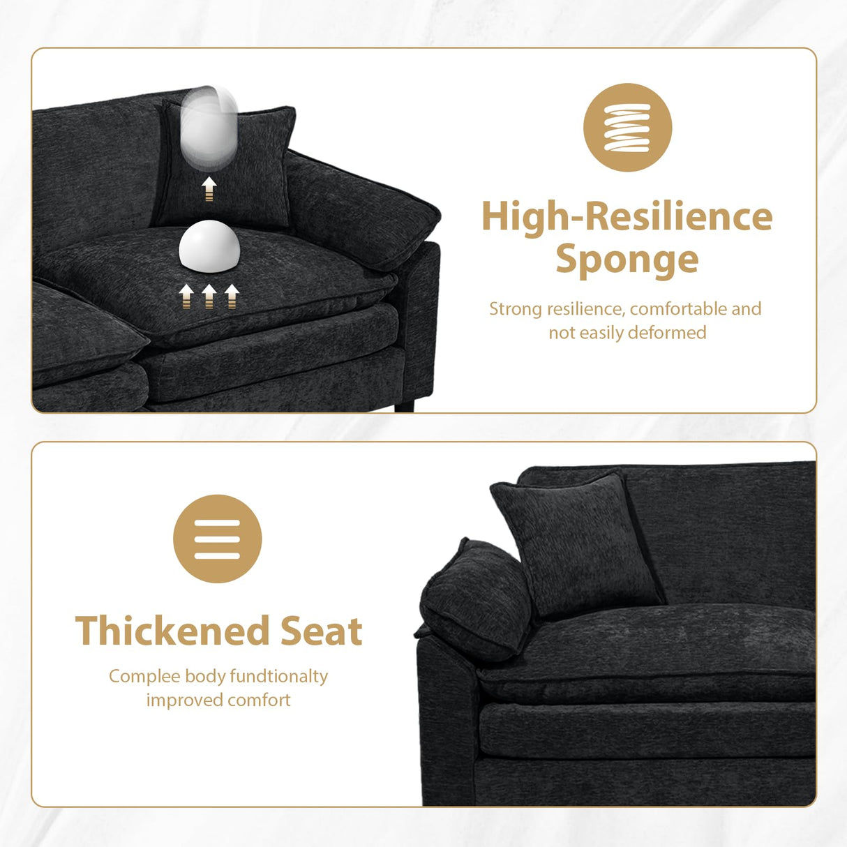 Oversize Loveseat Sofa Couch, 79'' Chenille Deep Seat Cloud Couch with Pillows and Cushion, Two Seater Comfy Love Seat for Living Room Bedroom Office,Black DecoraFlex