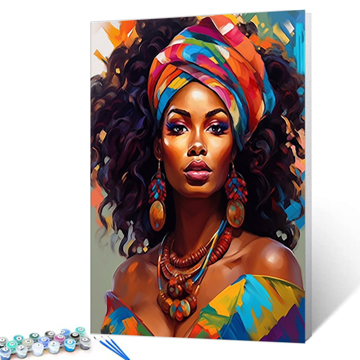 Tucocoo Paint by Number African Women Graffiti Portrait DIY Painting on Canvas with Brushes Acrylic Paints Afro Black Women Paint by Numbers for Adults and Kids Student Beginner 16x20 Inch(Frameless) Tucocoo