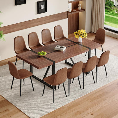 UELKS 86.6" Dining Table Set for 10, Modern 11 Piece Wood Kitchen Table and Chairs Set, Large Rectangle Dining Table with 10 Suede Upholstered Chairs, Perfect for Family Gatherings and Dining Room