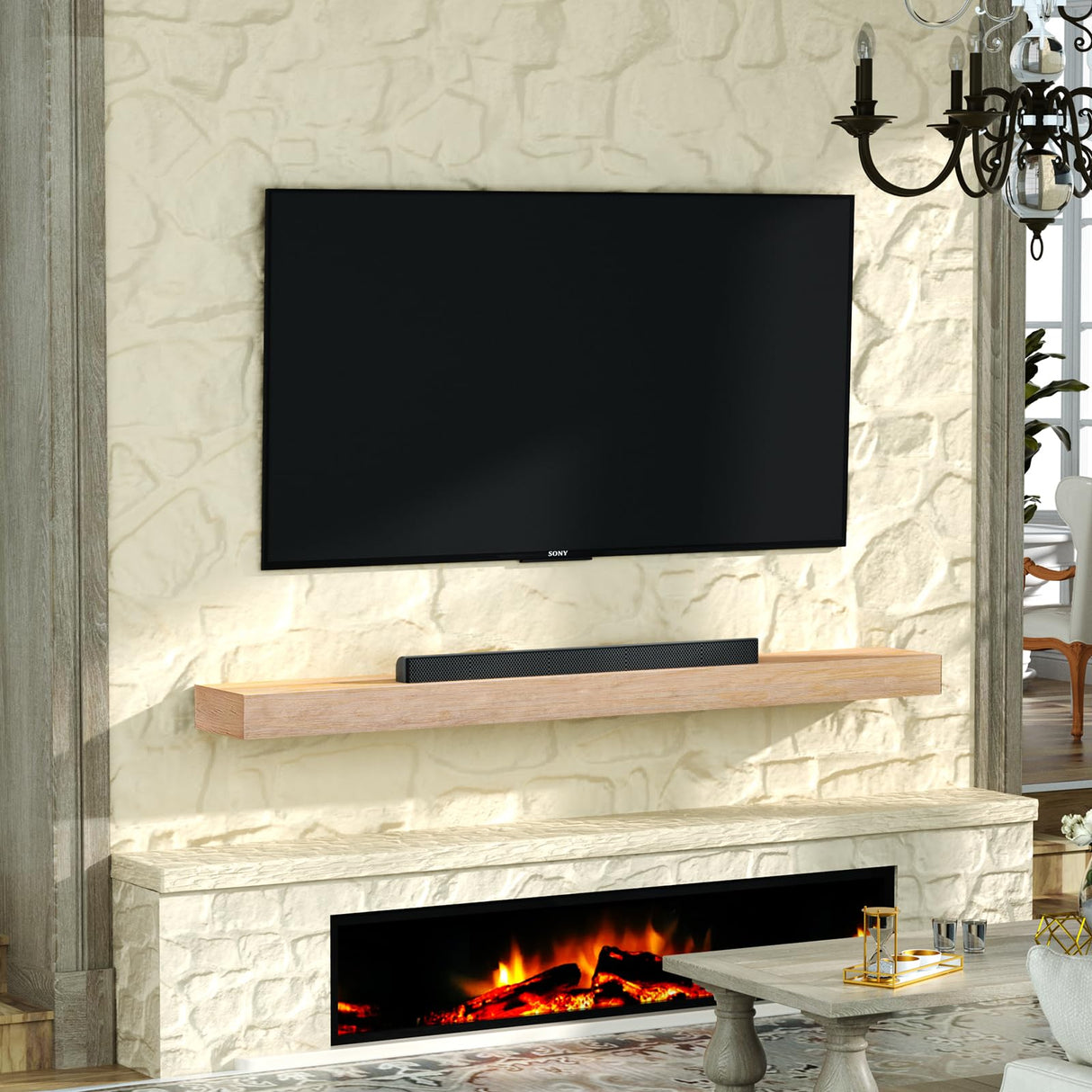 ROOMTEC Fireplace Mantel,60" Wood Floating Fireplace Shelves,Wall Mounted Wooden Display Shelving,Handcrafted Wood Brack,Natural Mantels Over Fireplace | 60" x 8" x 3"-Aged Oak ROOMTEC