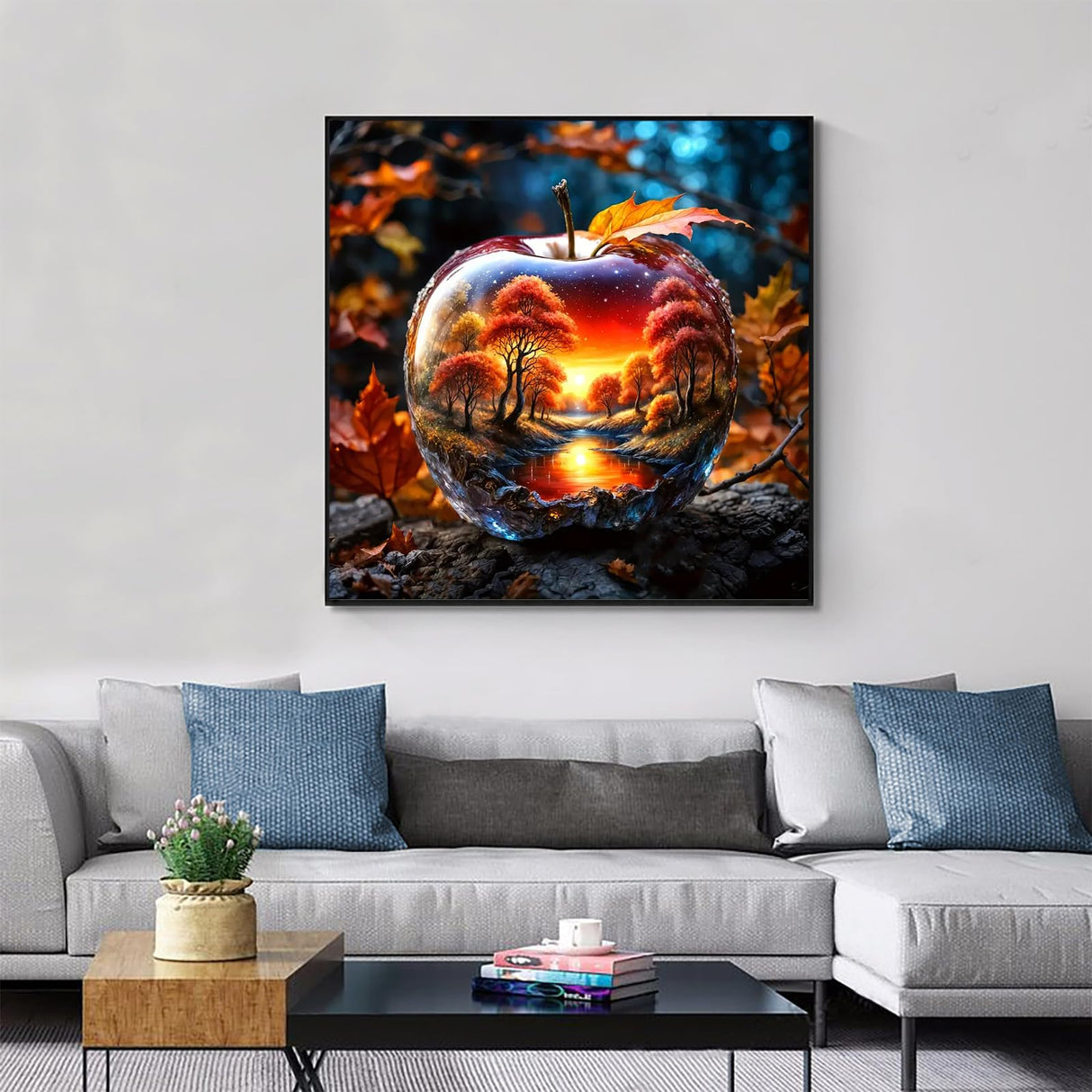 APTDYIGL 5D Autumn Maple Leaf Diamond Painting Kits for Adults Beginner,DIY Sunset Landscape Diamond Art Kits for Adults,Round Full Drill Diamond Dots with Gem Art Kits,Home Wall Decor 15.7X15.7inch APTDYIGL