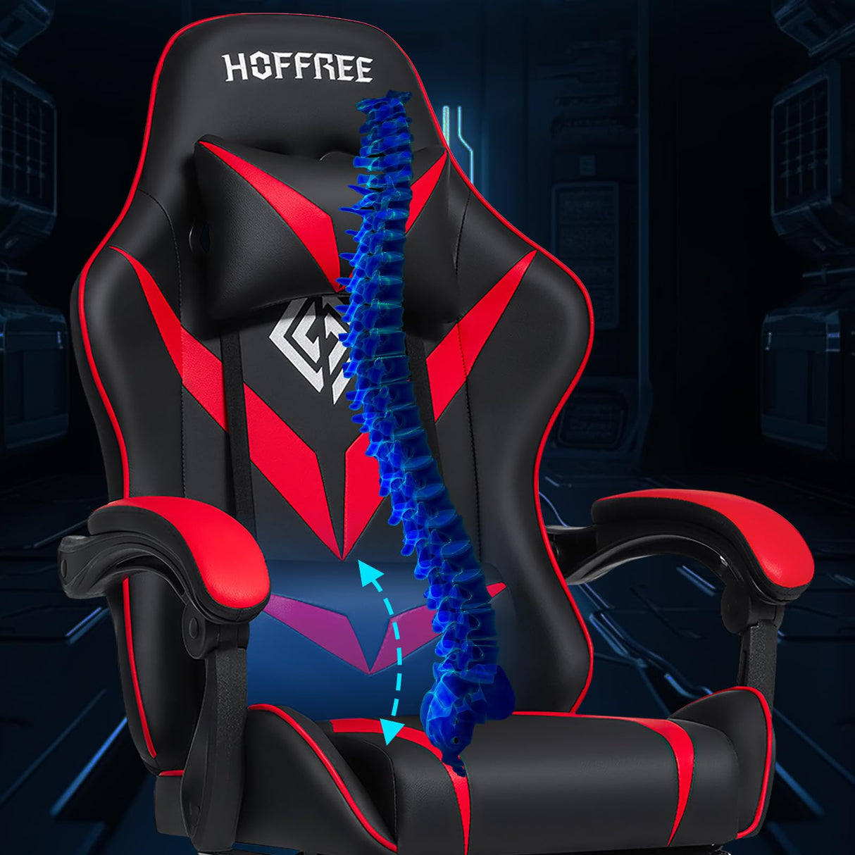 HOFFREE Massage Gaming Chair for Kids Computer Gamer Chair with Footrest and Lumbar Support Reclining PC Game Chair with Headrest for Gaming Room Red and Black HOFFREE