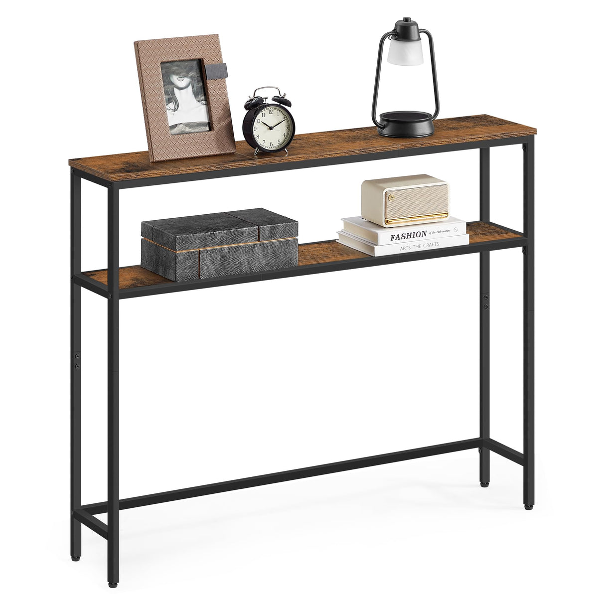 VASAGLE Console Table, 2-Tier Sofa Table, 7.9 x 39.4 x 31.5 Inches, Narrow Entryway Table, Modern Entry Table with 2 Shelves, for Living Room, Bedroom, Rustic Brown and Ink Black ULNT131K01 VASAGLE