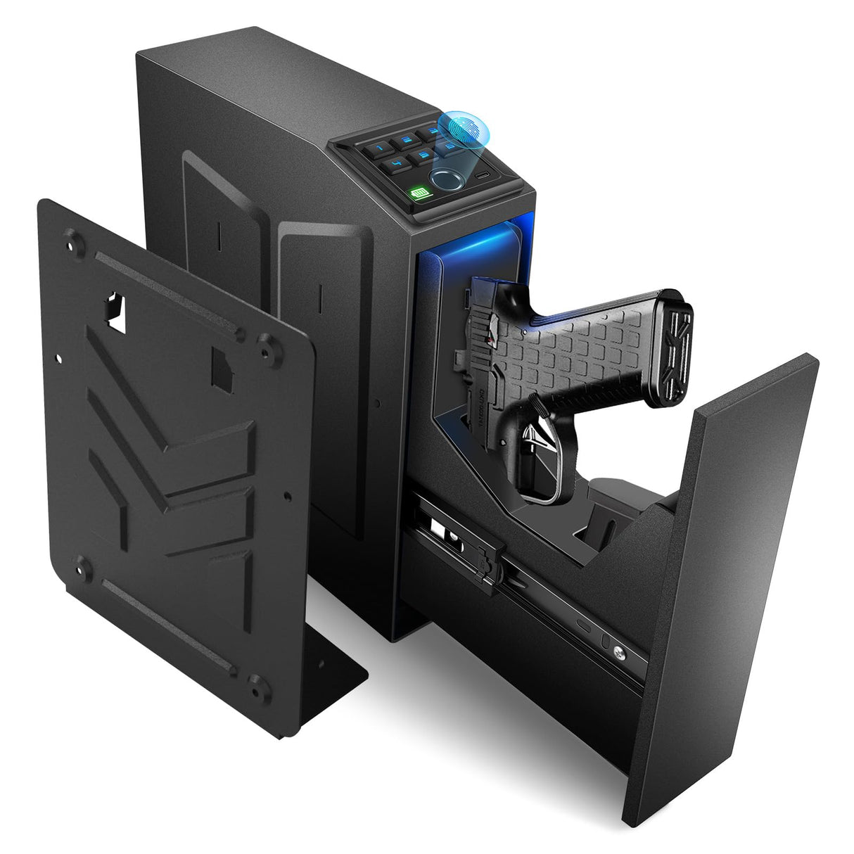 1DOT2 Gun Safe, Biometric Pistol Safe Nightstand, Quick Access Sliding Door Handgun Safes and Gun Lock Box for Home, Car, Truck, Bedside 3-Ways unlock Safe Fingerprint, Digital Key,Interior Lights 1DOT2