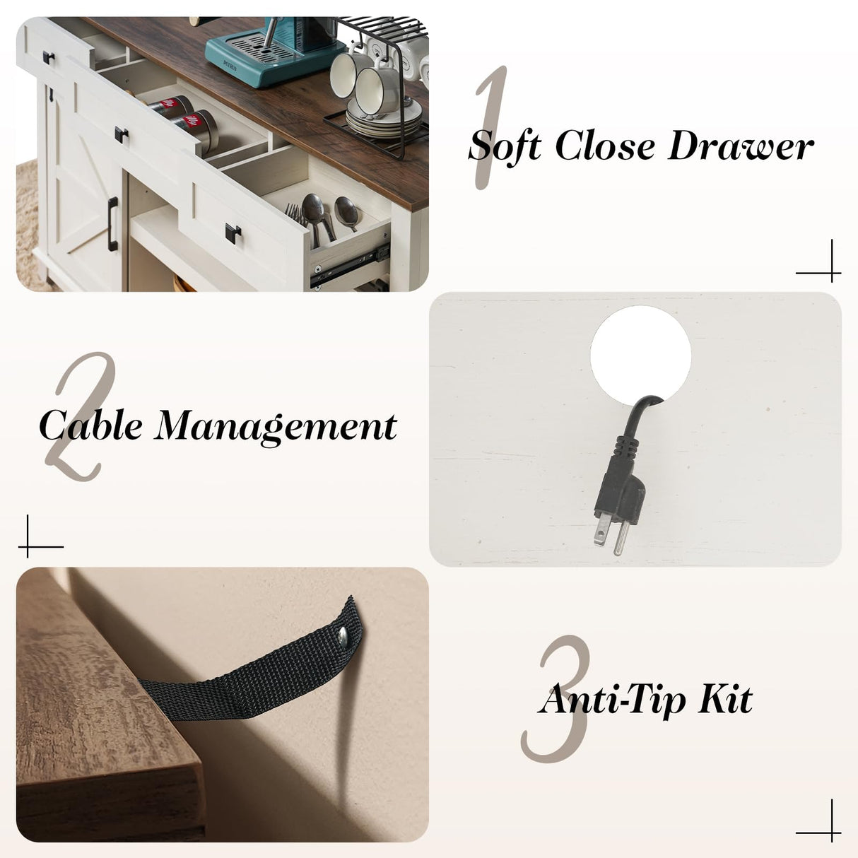 LUXOAK Farmhouse TV Stand with Sliding Barn Door & Drawer, 59" Rustic Entertainment Center for TVs up to 65", Buffet Storage Cabinet for Living Room, Bedroom, Dinning Room, White+Barnwood LUXOAK