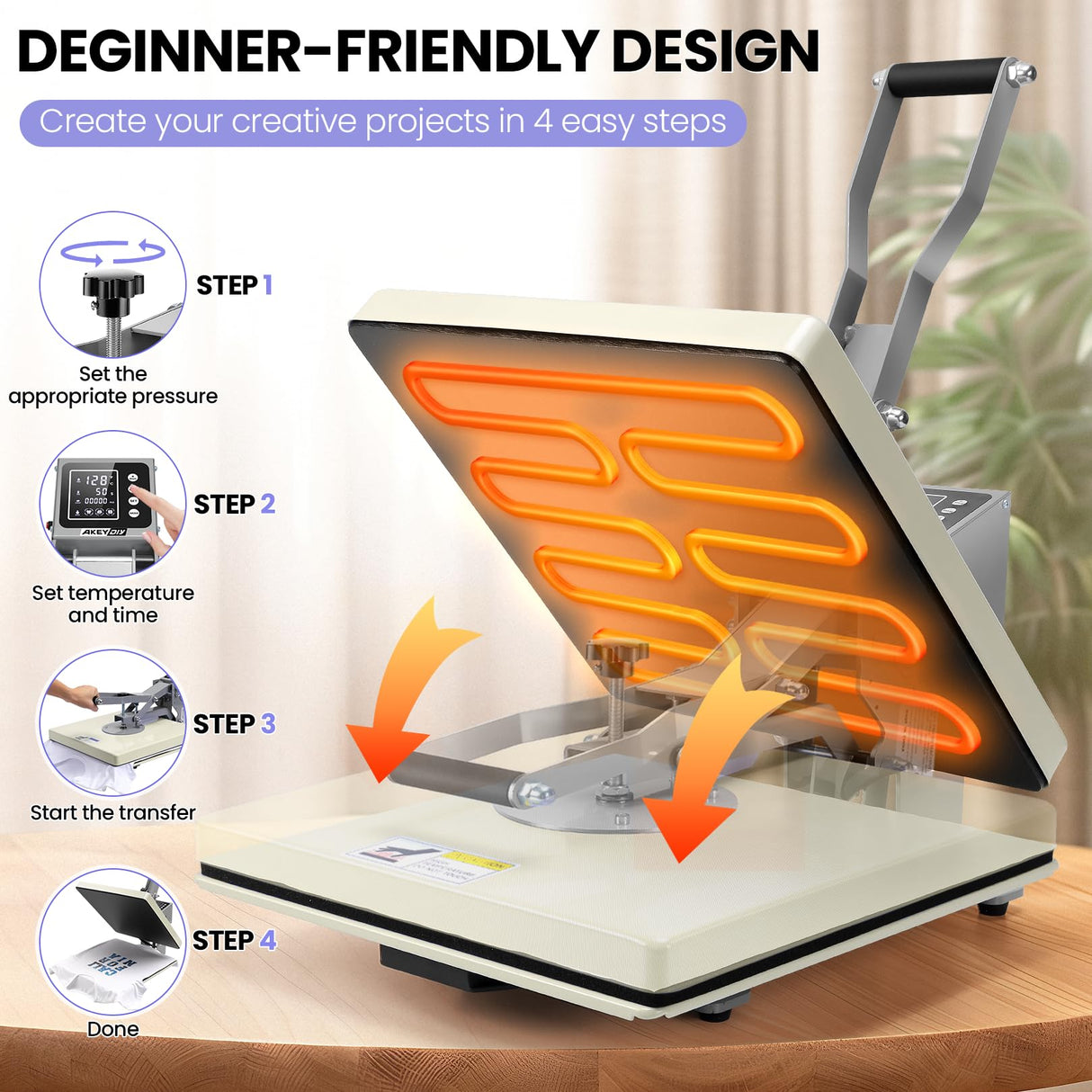 Whubefy Heat Press 15x15 Slide Out, Clamshell Heat Press Machine for T-Shirts, Bags, Mouse Pads & More, Dual-Tube Fast Heating, Digital Industrial Sublimation Printer for Heat Transfer (Noble Gold) Whubefy