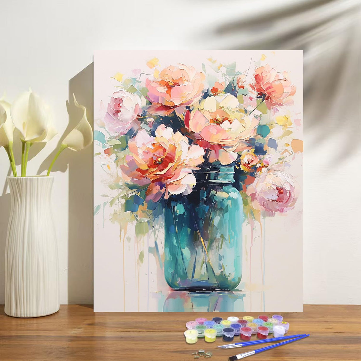 Flowers in Bottle Paint by Numbers Kit for Adults Beginner Flower Oil Painting Kit Adult Paint by Number Kits on Canvas DIY Painting for Beginners Art by Numbers for Gifts Home Wall Decor 16x20 Inch obterie