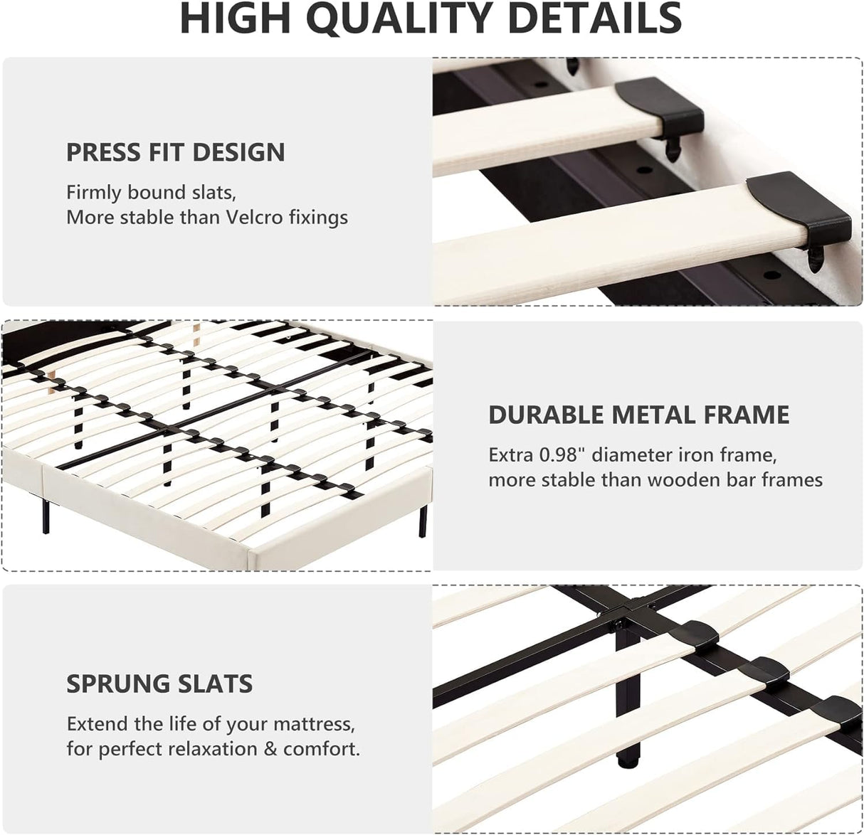 Flolinda Queen Size Platform Bed Frame with Velvet Upholstered Headboard and Wooden Slats Support, Fully Upholstered Mattress Foundation/No Box Spring Needed/Easy Assembly, Beige Flolinda