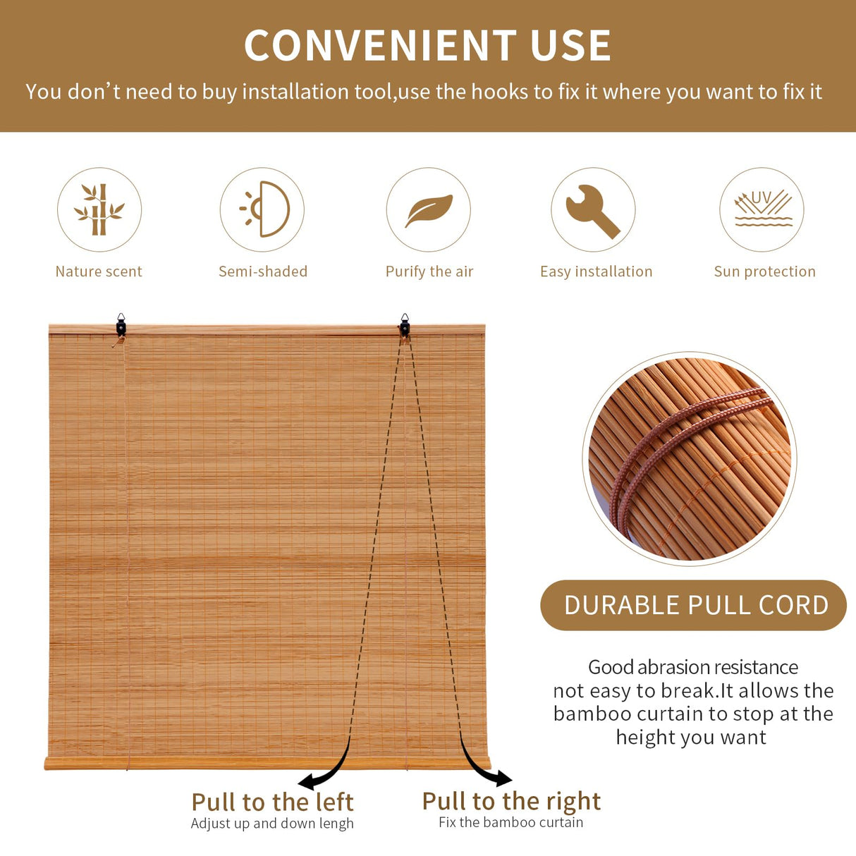 Bamboo Shades for Windows & Bamboo Blinds for Outdoor Patio,Custom Size, Privacy Protection, Easy Installation, Durable & Stylish Blinds for Living Room, Bedroom, Balcony WLOSDMW