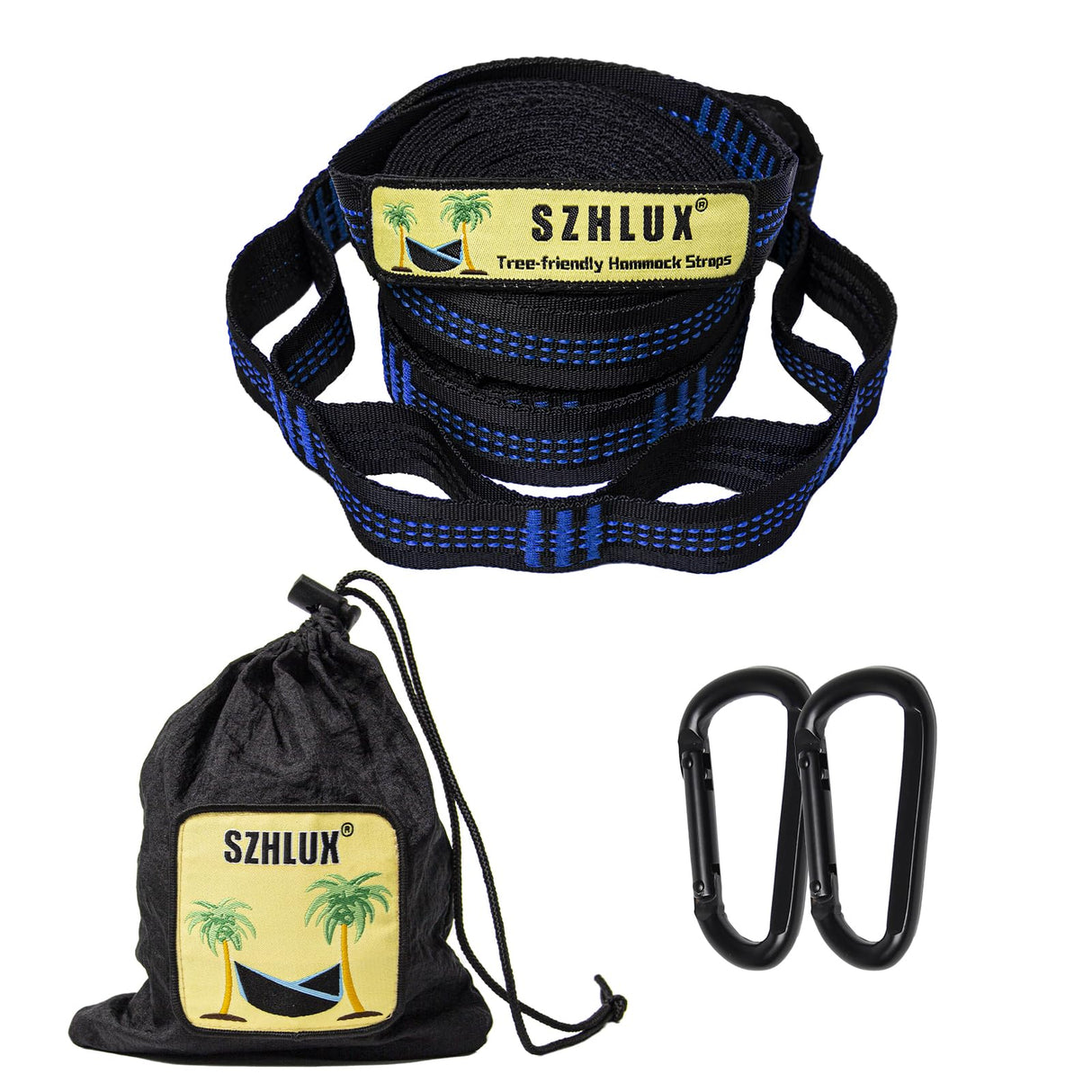 SZHLUX Hammock Straps for Trees - Set of Two 10ft Long, with 38 Loops & 2 Carabiners| Essential Hammock Accessories SZHLUX