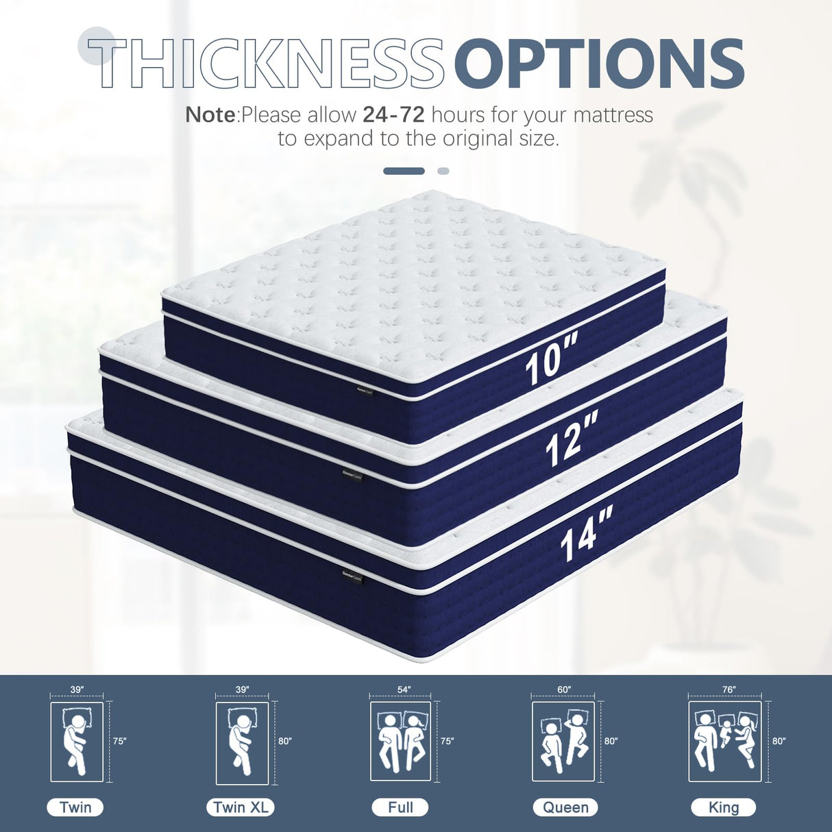 Slumber Castle 14 Inch King Size Mattress, King Mattress in a Box, Memory Foam Hybrid Mattresses with Individual Pocket Spring, Innerspring King Mattresses, Medium Firm Feel, CertiPUR-US Certified Slumber Castle