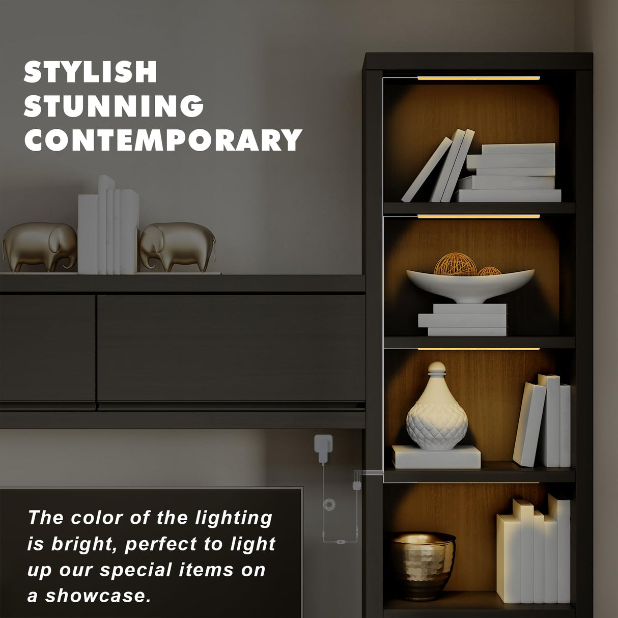 JUSJUBR 4PCS x 12inch Sector Display Cabinet Lights, Dimmable LED Shelf Lighting with Memory Function, Bookcase Lighting, LED Lights for Display Case/Pantry/Closet/Safe, Warm White 3000K JUSJUBR