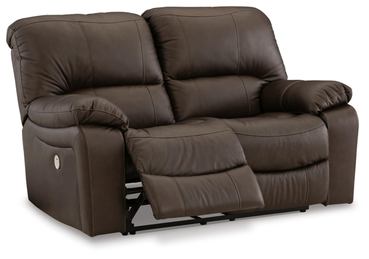 Signature Design by Ashley Leesworth Modern Leather Match Power Reclining Loveseat with USB Ports, Dark Brown Signature Design by Ashley