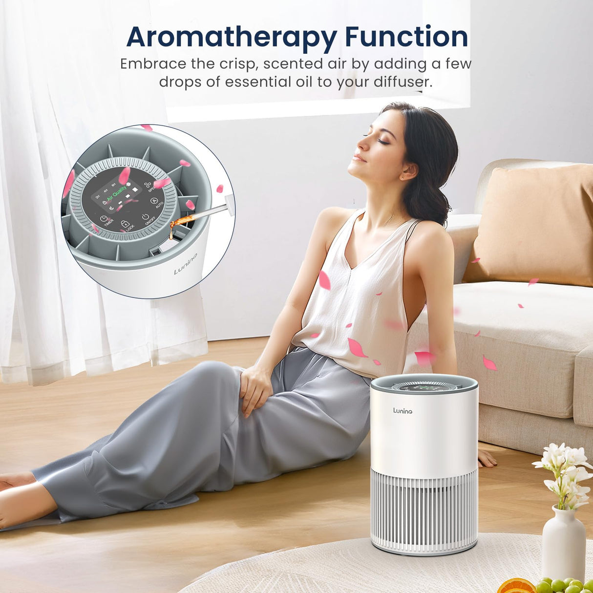 Air Purifiers for Home Large Room up to 1200ft², LUNINO H13 True HEPA Air Purifier for Bedroom with Fragrance Function, Air Quality Sensor, Sleep Mode, Air Cleaner for Pet Dander, Odor, Dust, Smoke LUNINO