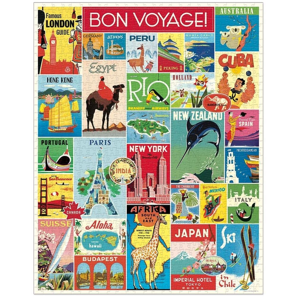 Cavallini 1000 Piece Puzzle, Vintage Travel (PZL/TRV) Cavallini