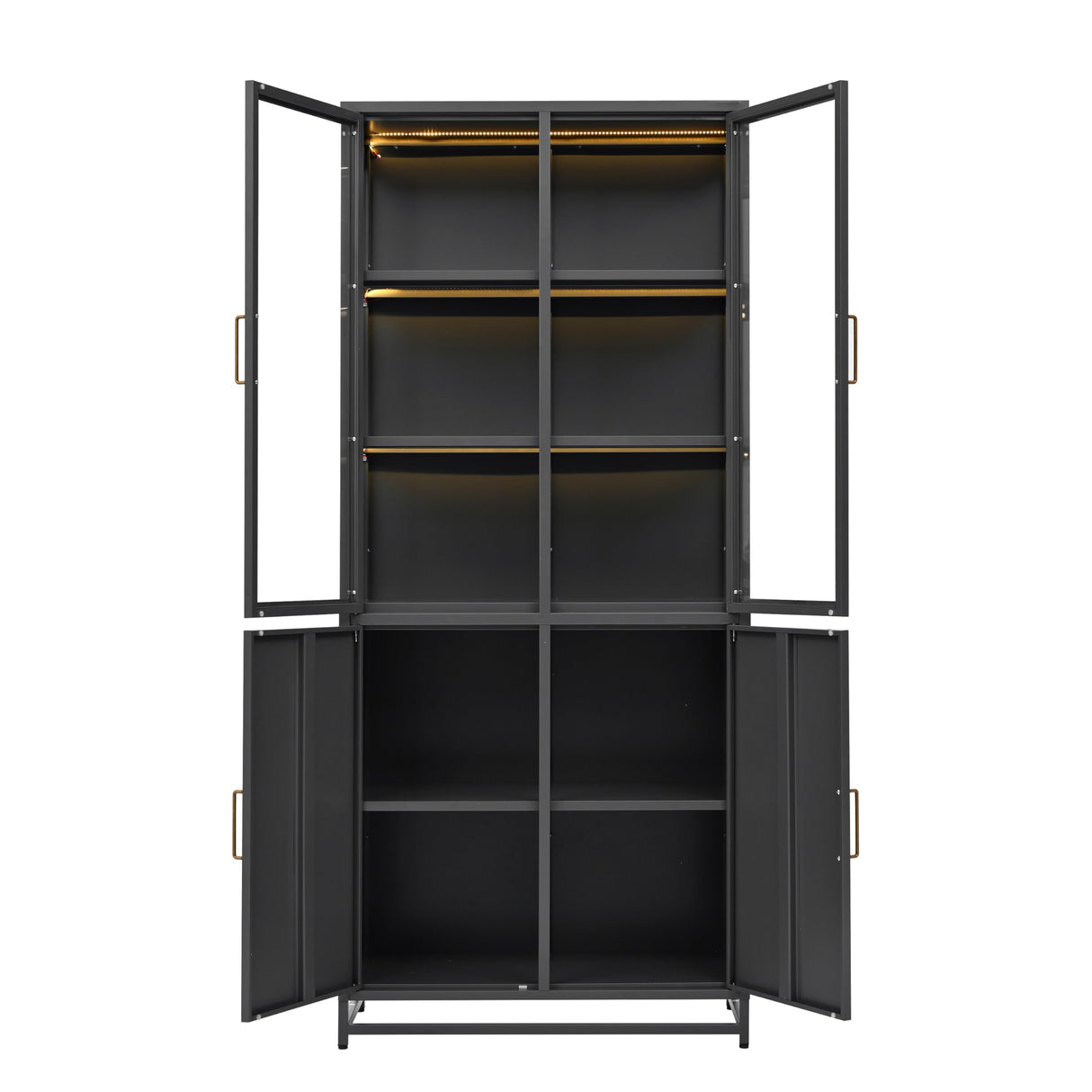 Virubi 76.75'' Tall Display Cabinet with Lights and Storage, Steel Curio Cabinet with Glass Doors, 3-Sided Glass, LED Lights for Hallways, Living Room, Kitchen, Home Decor and Office (Black) Virubi